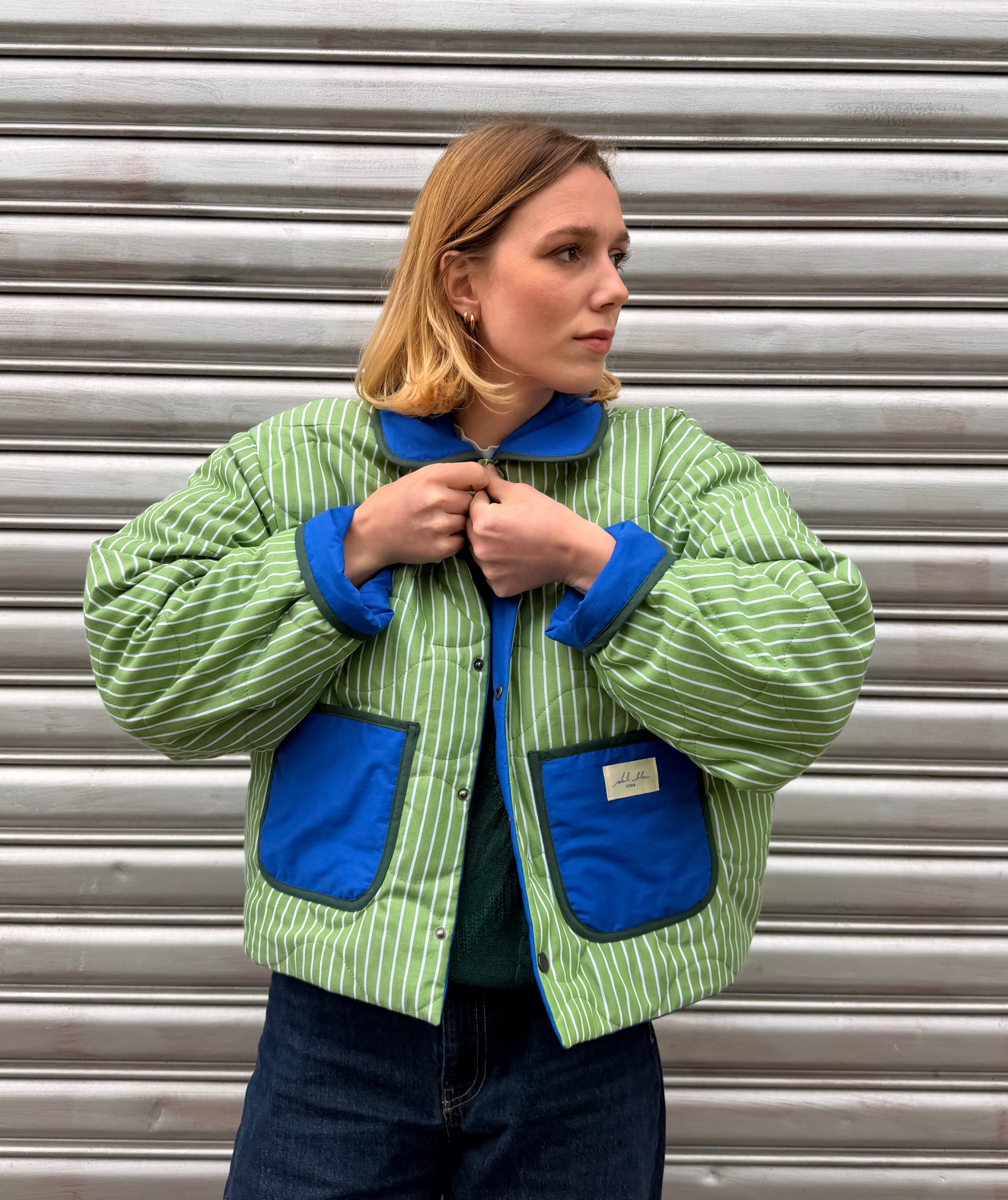 Veste matelassé réversible vert ligné/bleu