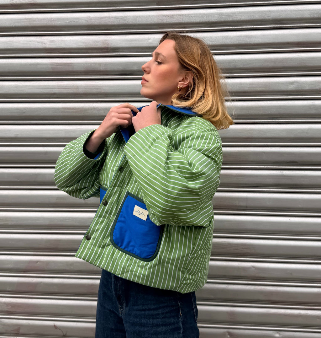 Veste matelassé réversible vert ligné/bleu