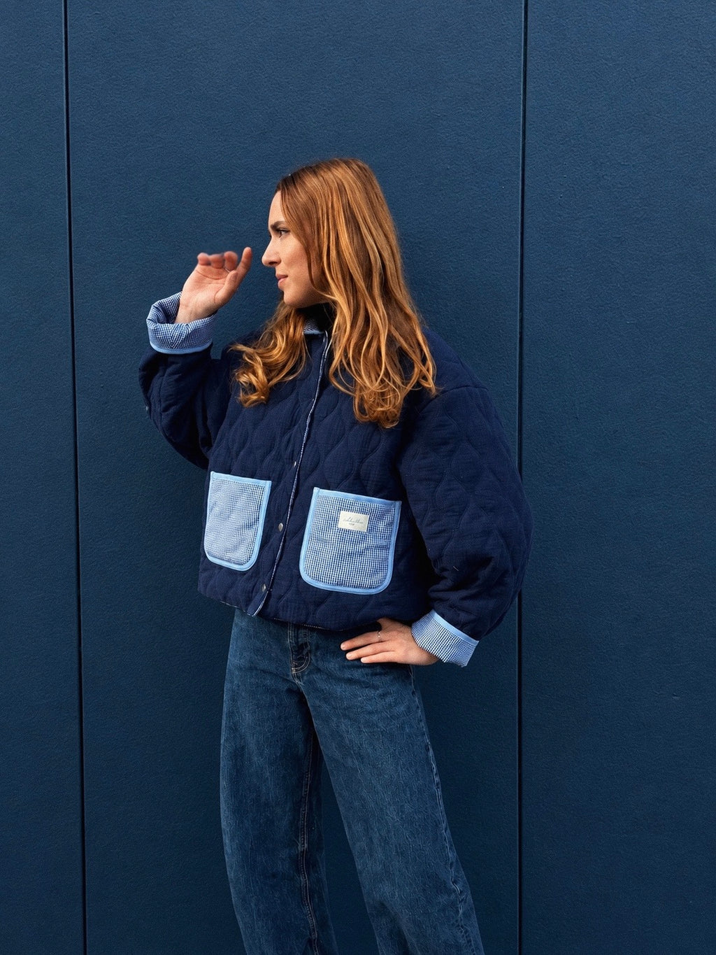 Veste réversible matelassée bleu/vichy bleu