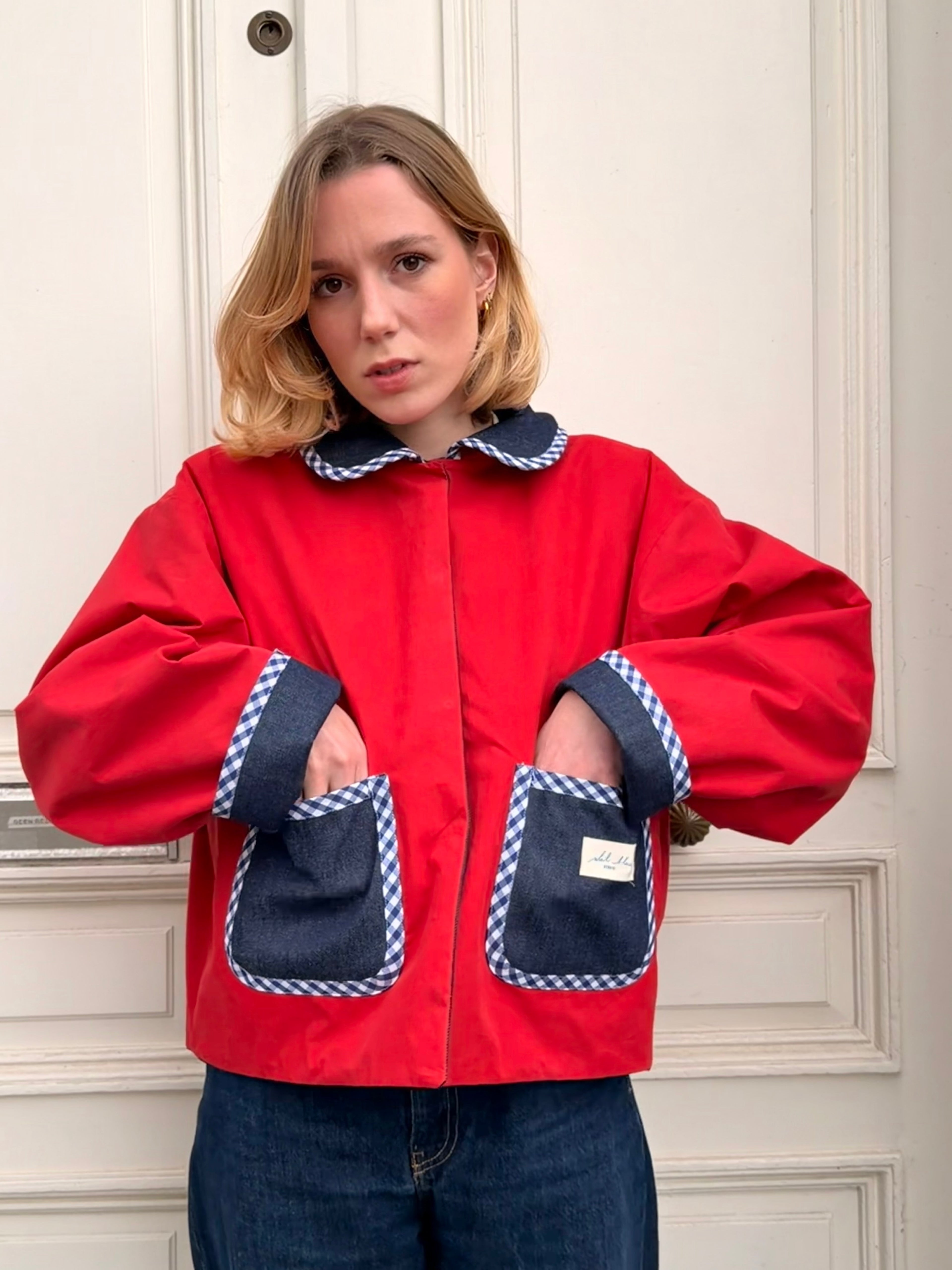 Veste réversible rouge/jeans