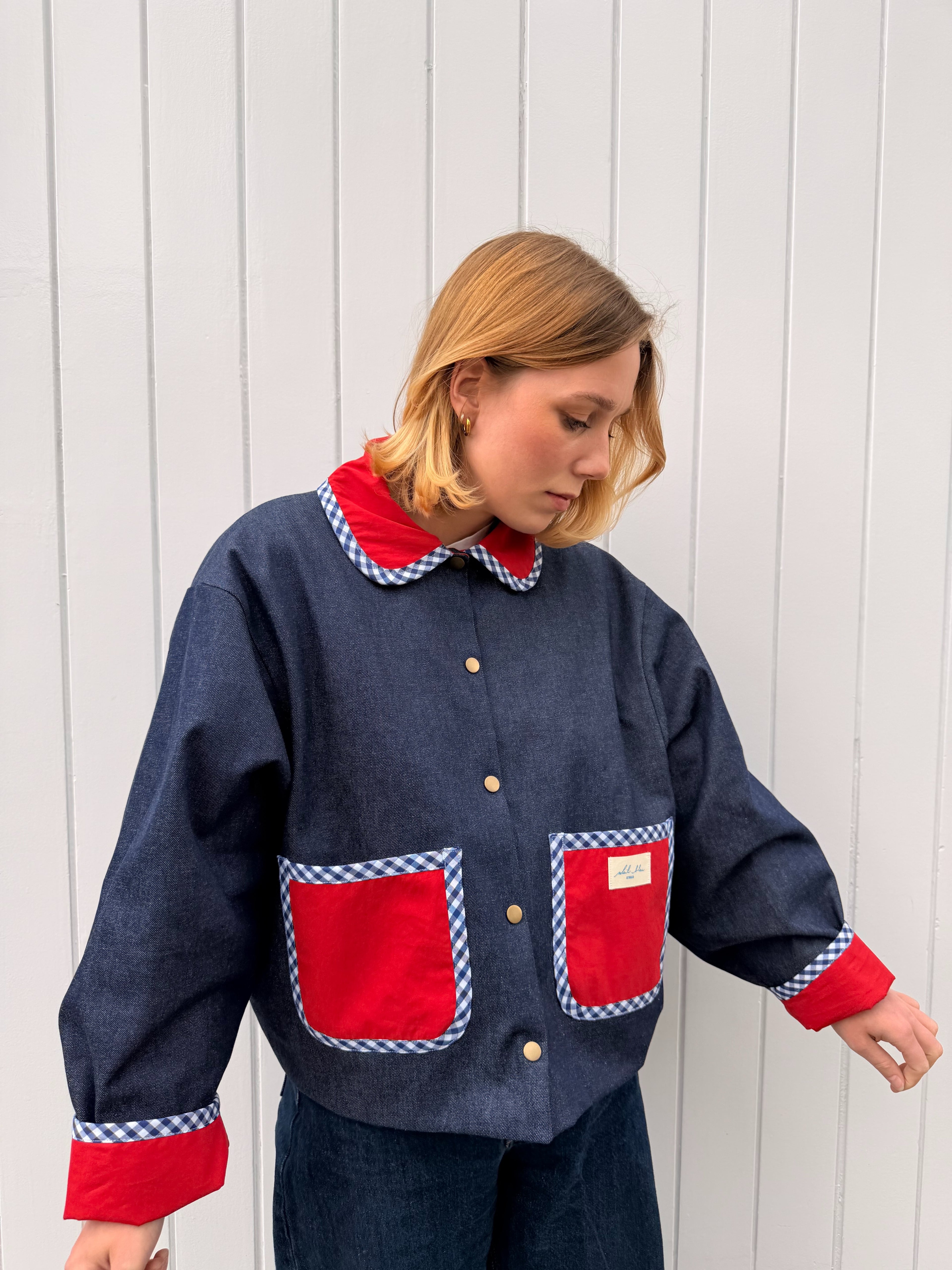 Veste réversible rouge/jeans