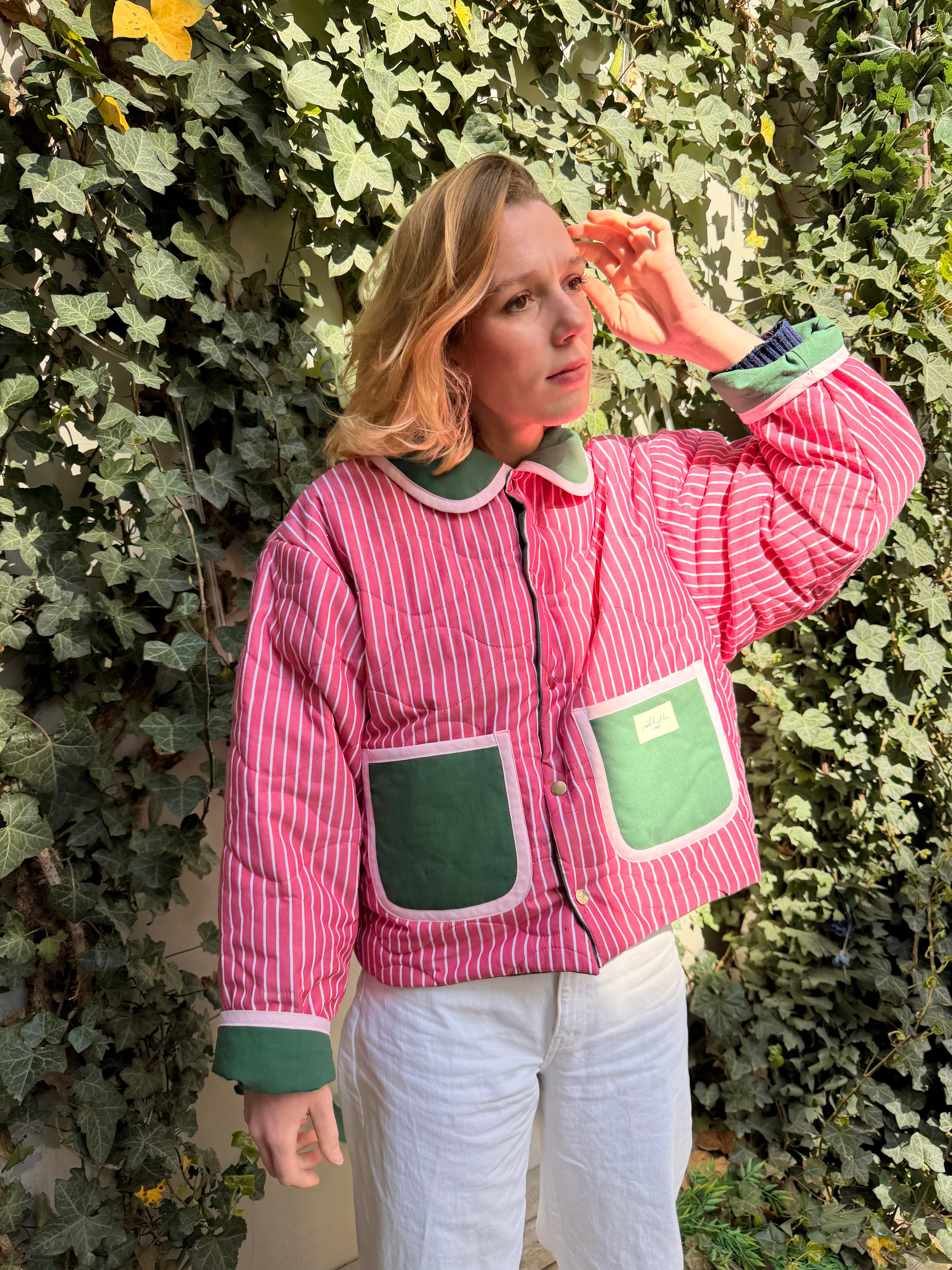 Veste réversible matelassée rose/vert