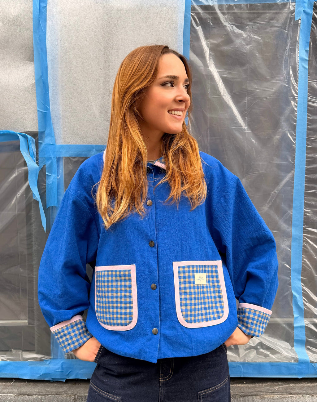 Veste réversible bleu/vichy bleu