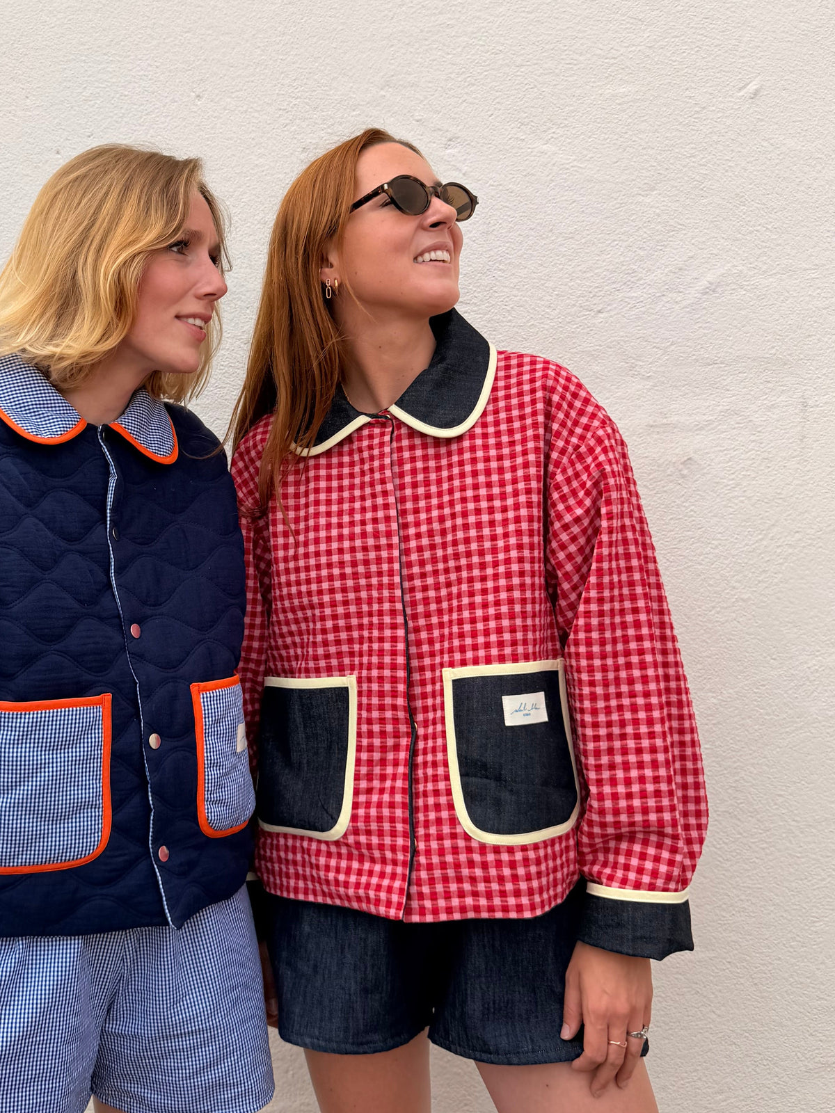 Veste réversible Vichy rose/jeans