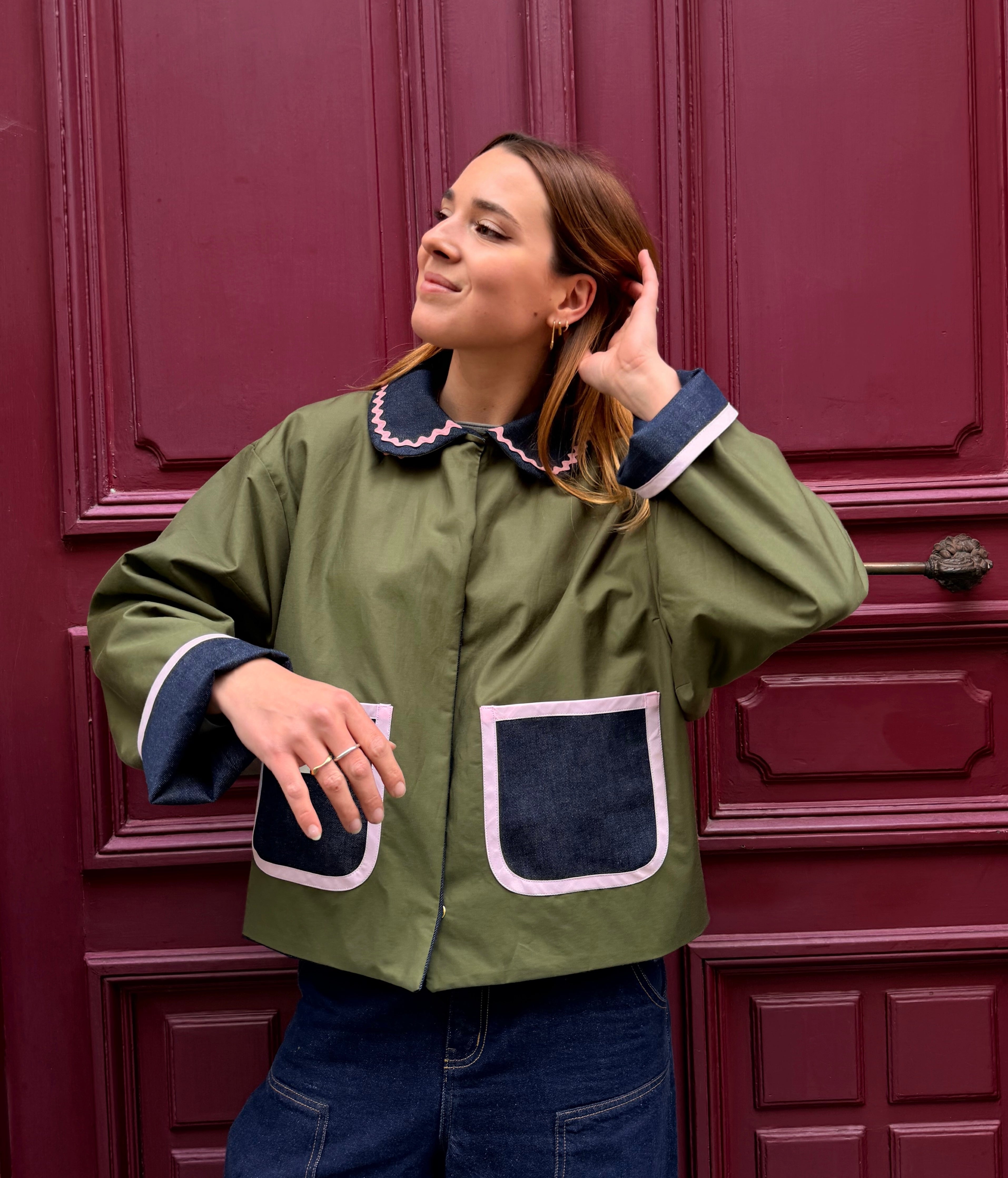 Veste réversible kaki/jeans