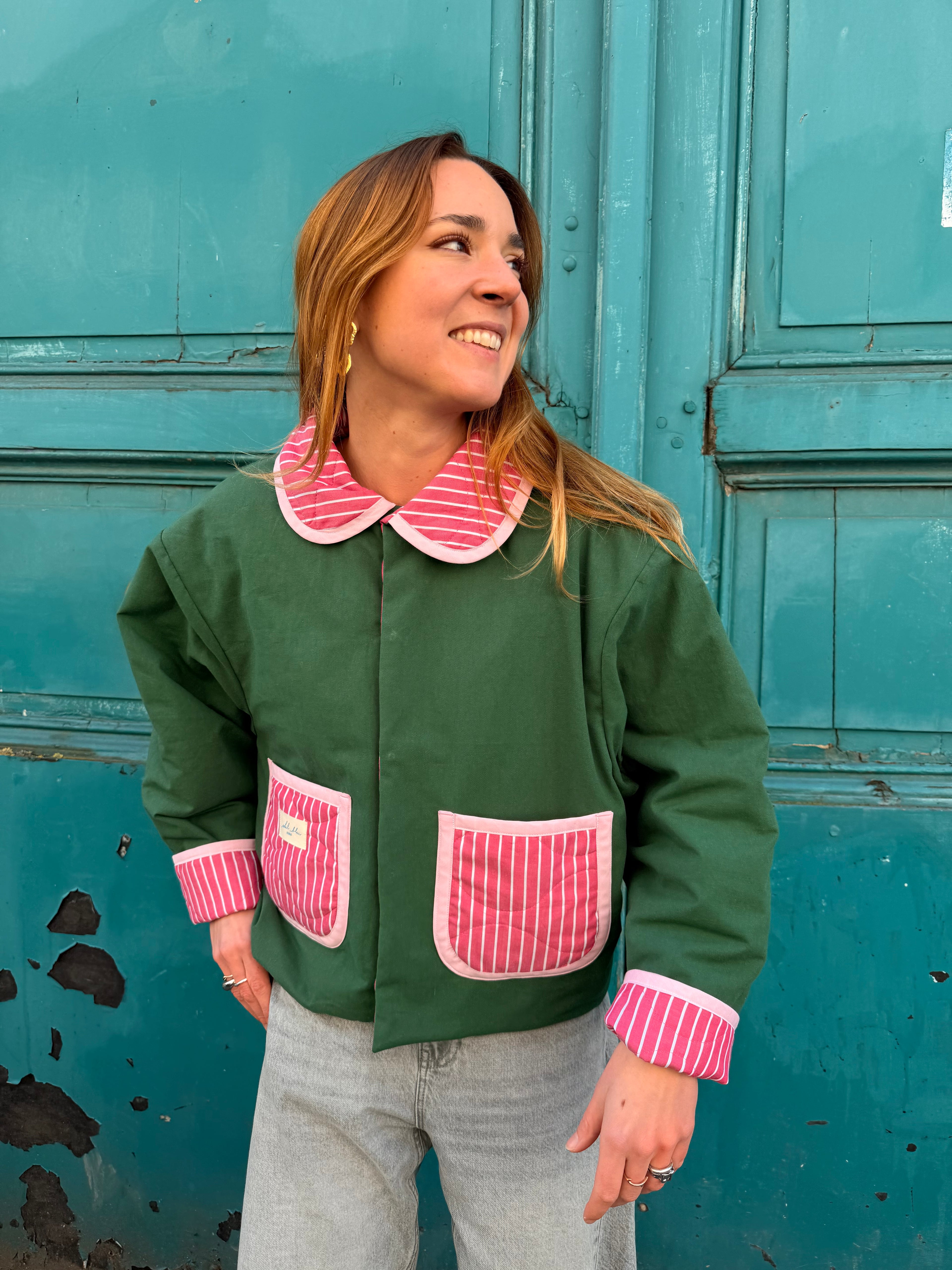 Veste réversible matelassée rose/vert