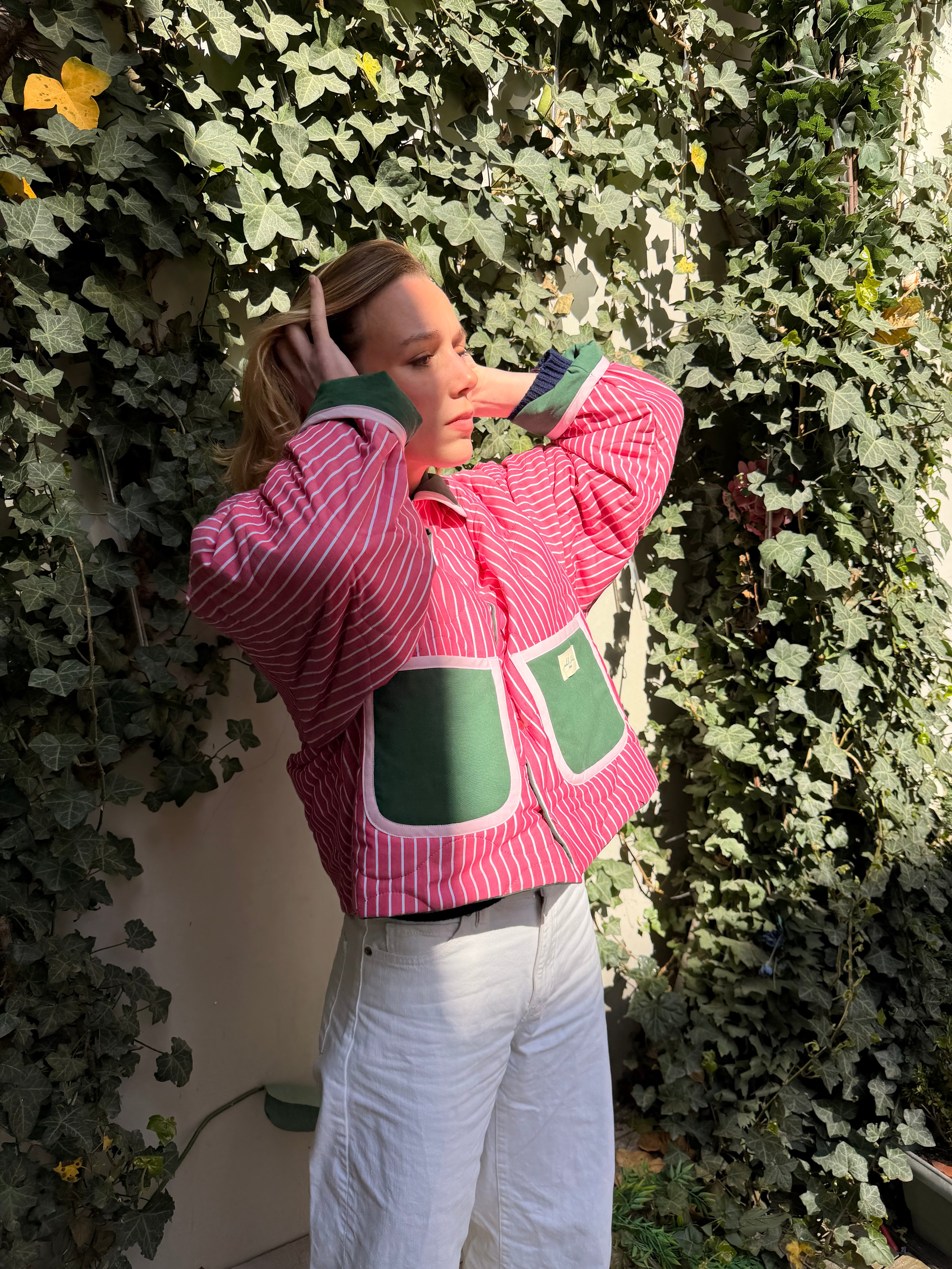 Veste réversible matelassée rose/vert