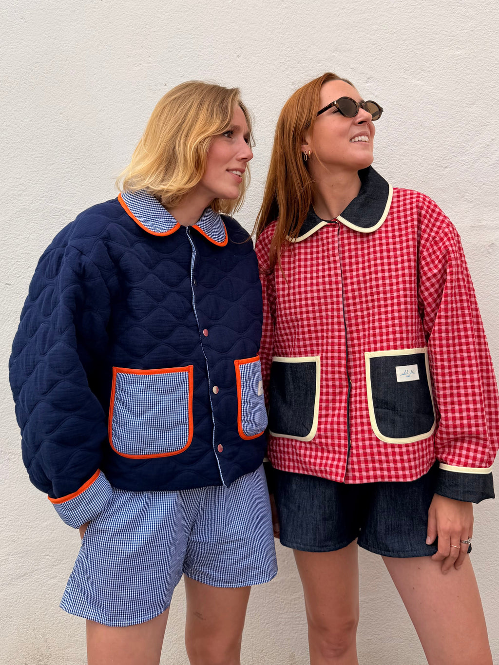Veste réversible matelassée marine/vichy bleu/biais orange