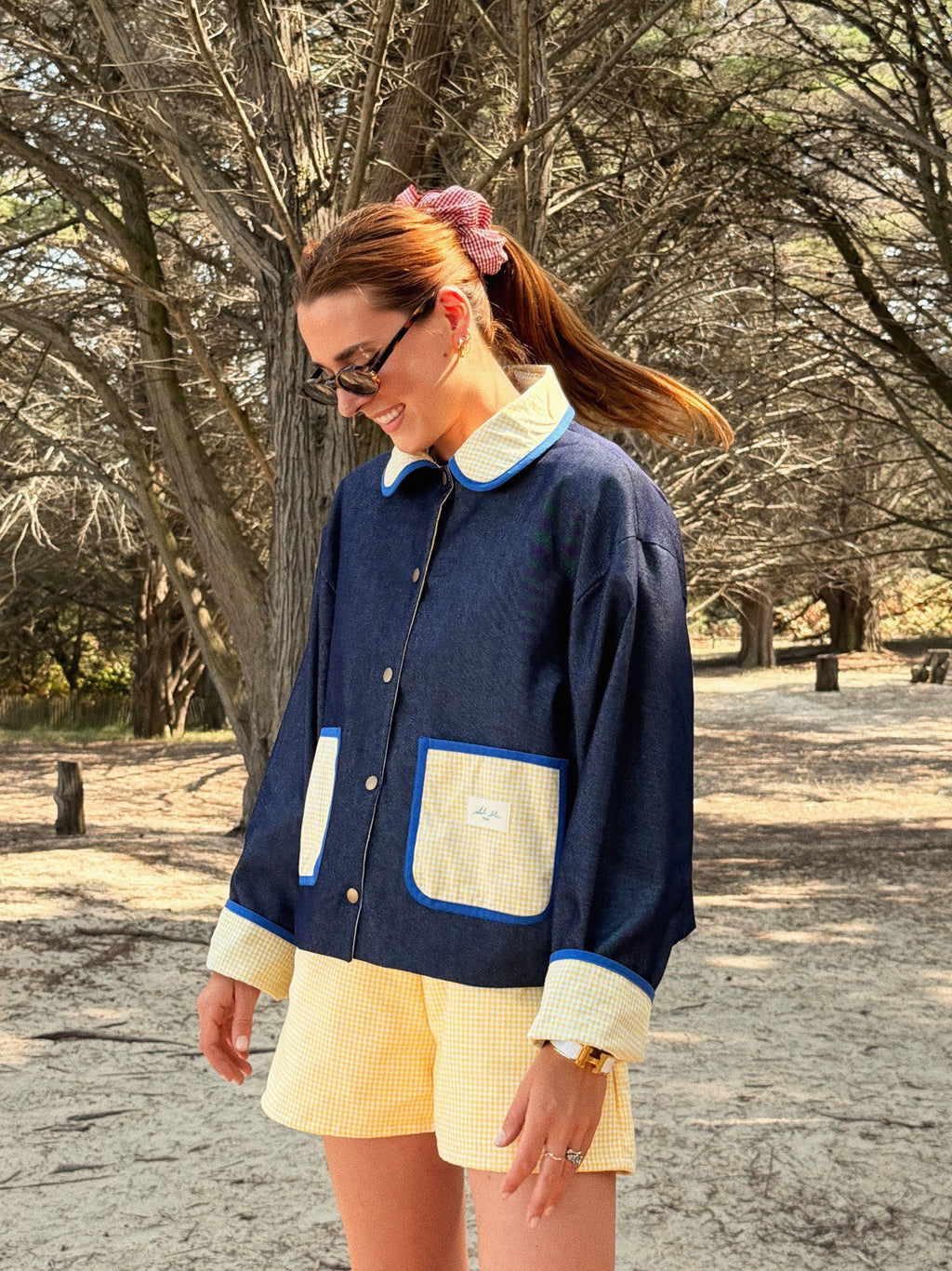 Veste réversible Vichy jaune/jeans