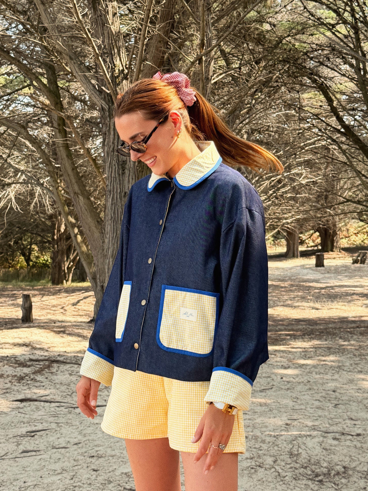 Veste réversible Vichy jaune/jeans