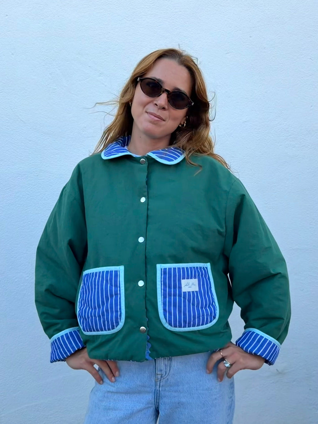 Veste réversible matelassée bleu/vert