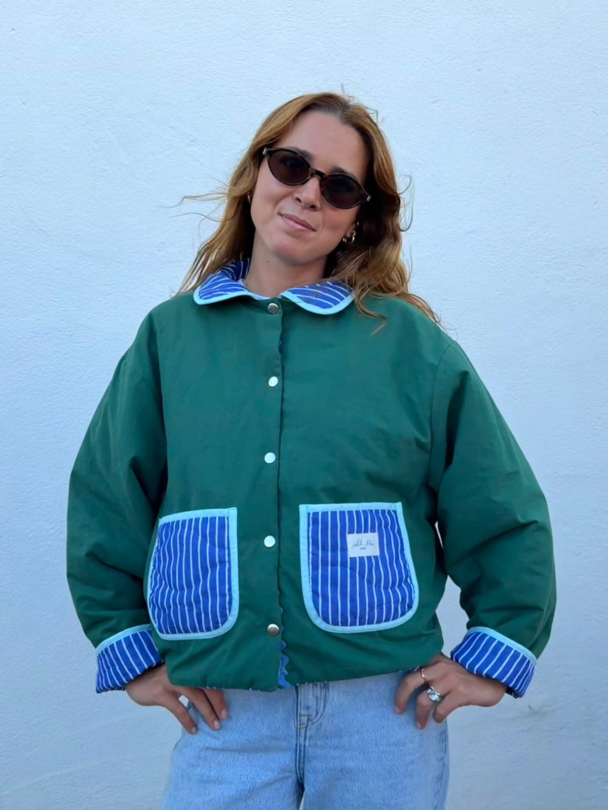 Veste réversible matelassée bleu/vert