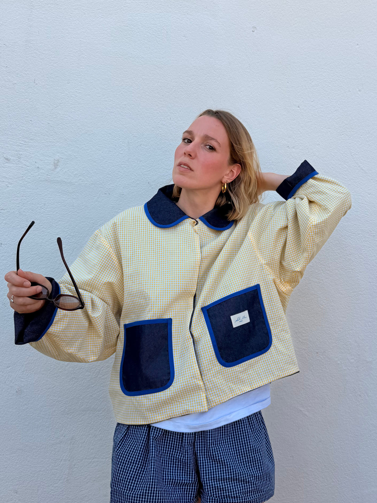 Veste réversible Vichy jaune/jeans