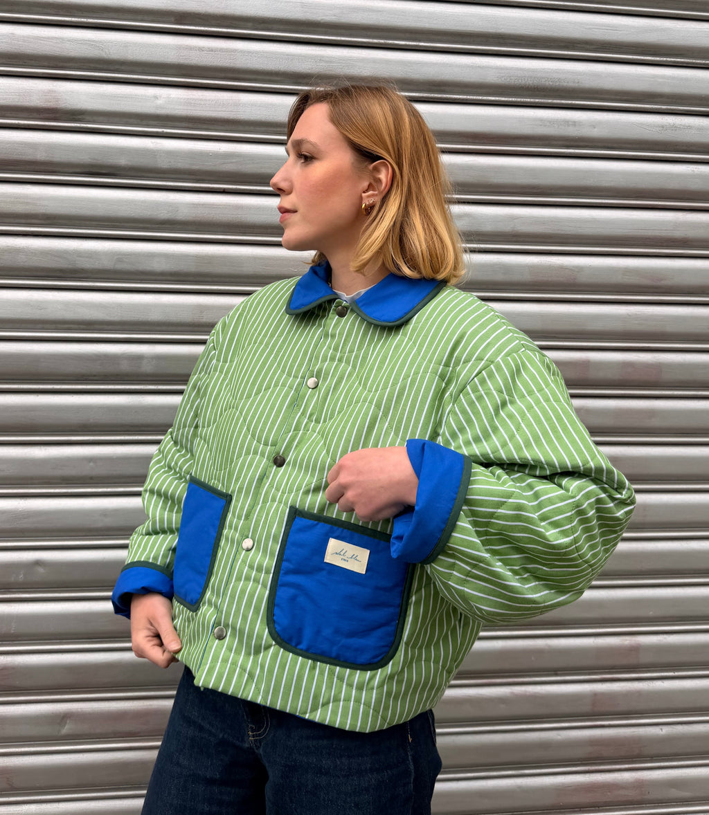 Veste matelassé réversible vert ligné/bleu
