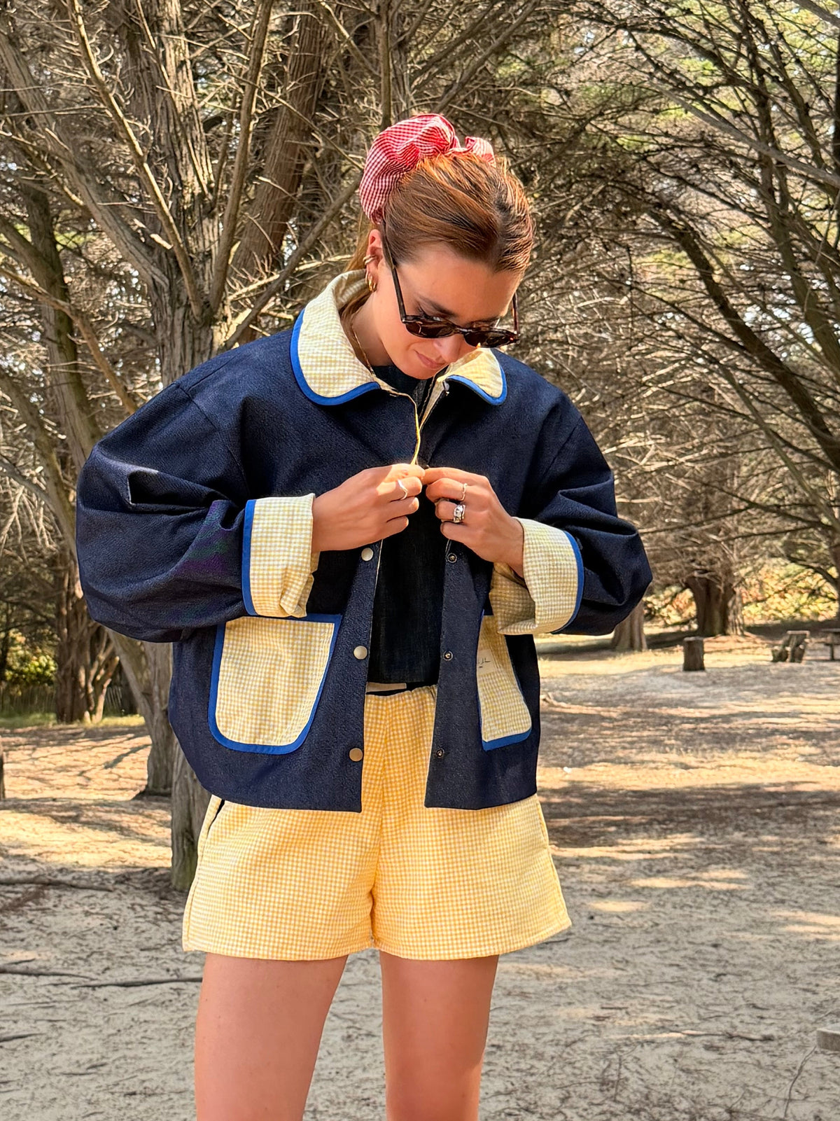 Veste réversible Vichy jaune/jeans