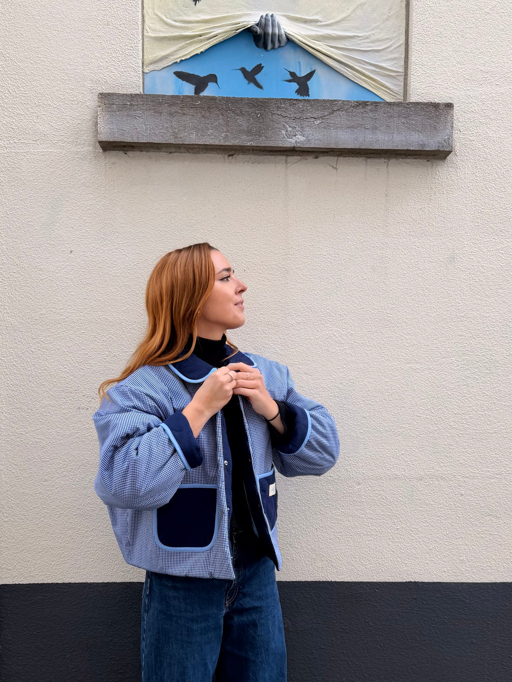 Veste réversible matelassée bleu/vichy bleu