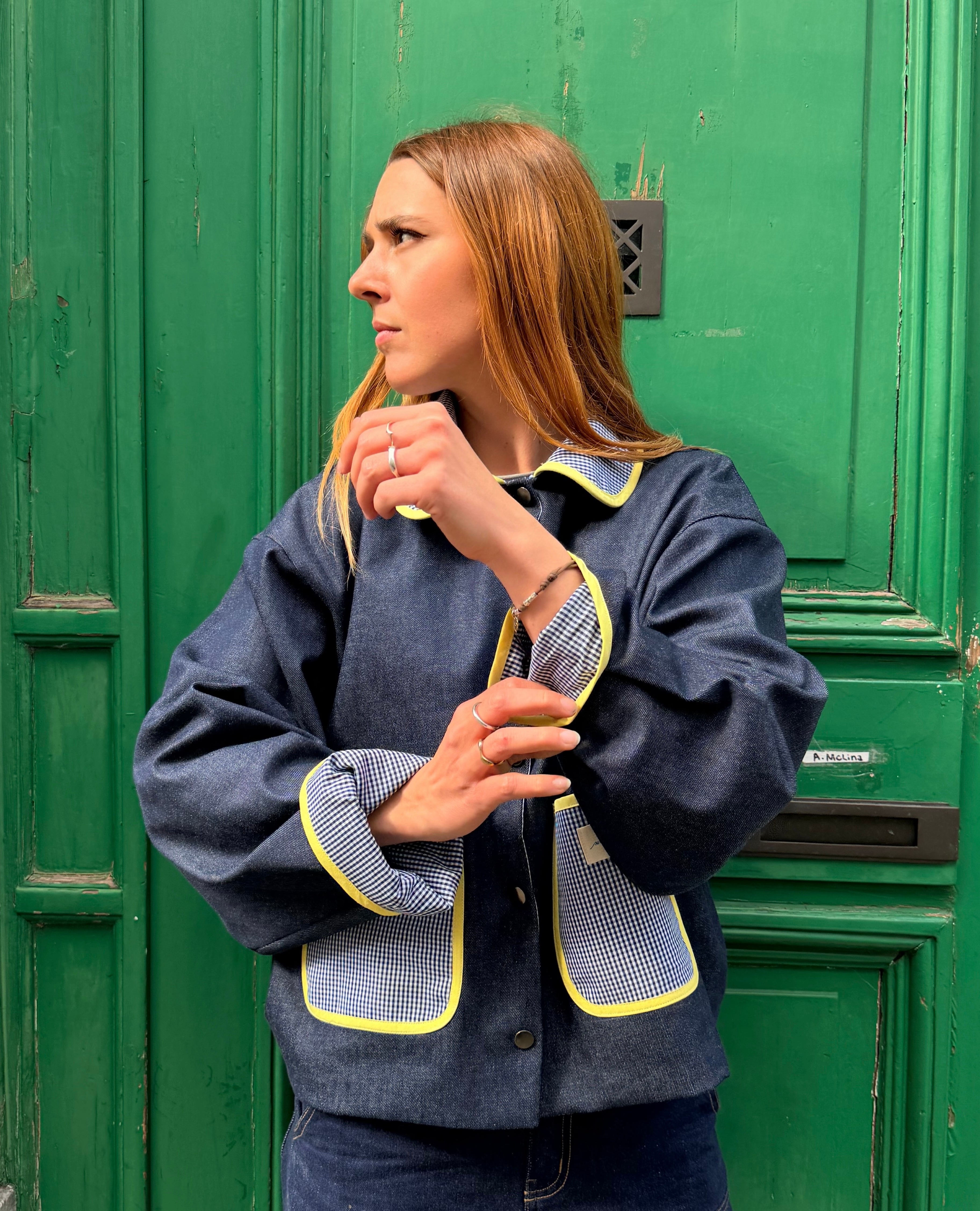 Veste réversible Vichy/jeans