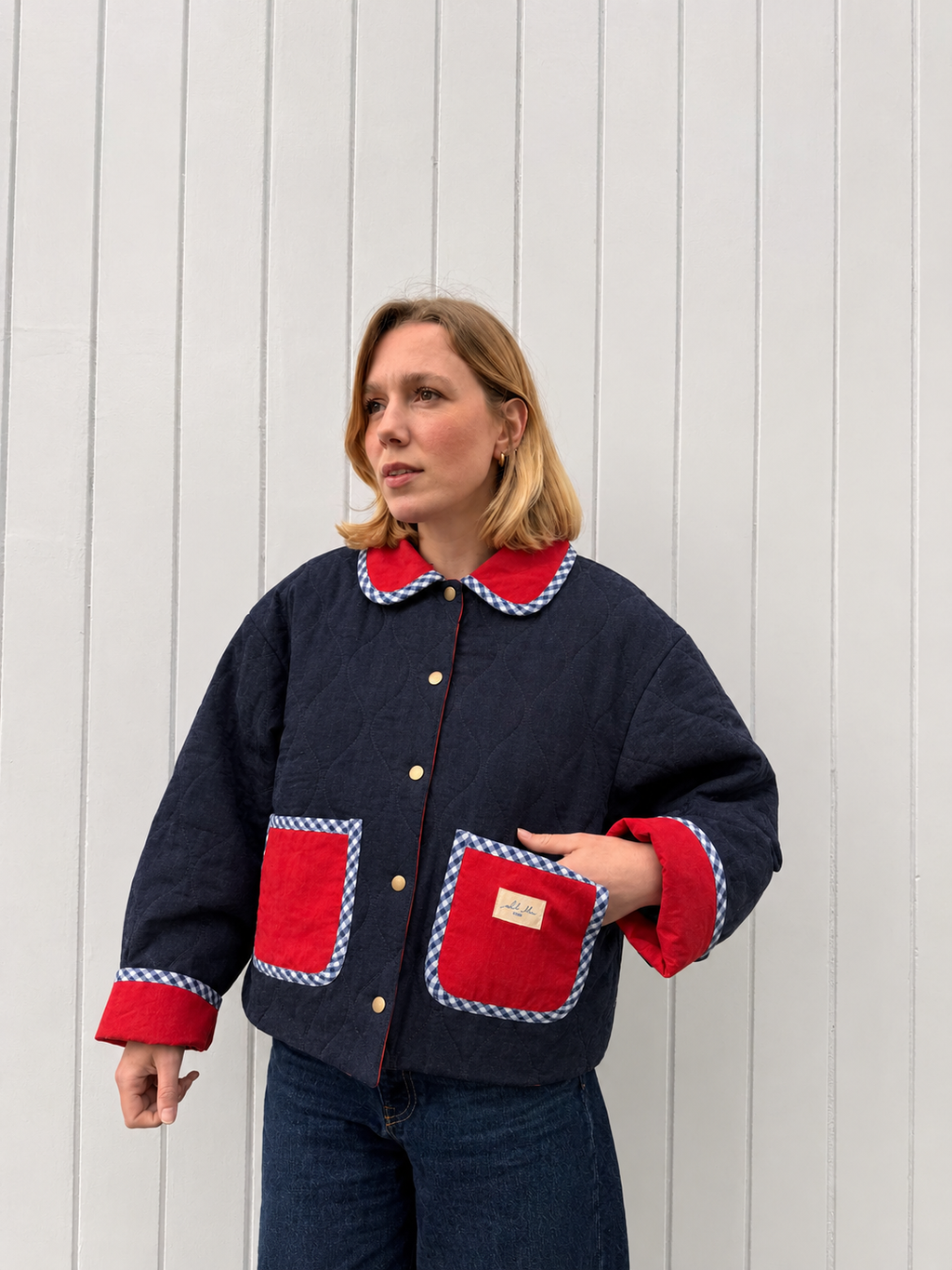 Veste matelassée bleu/rouge/biais vichy