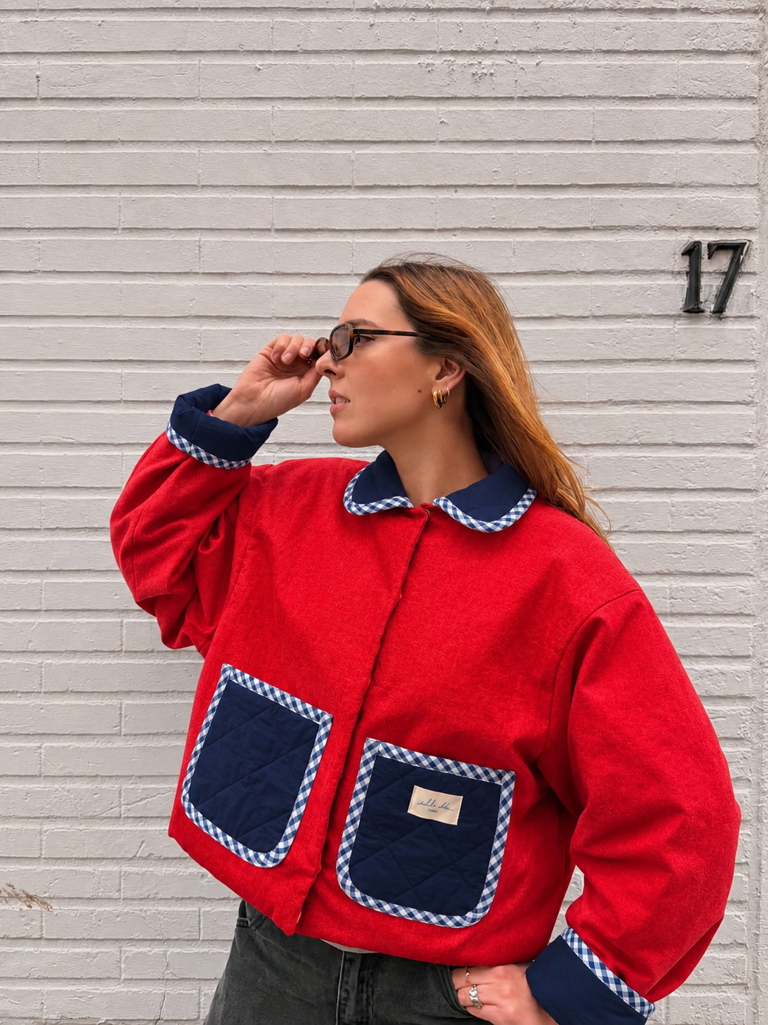 Veste matelassée bleu/rouge/biais vichy