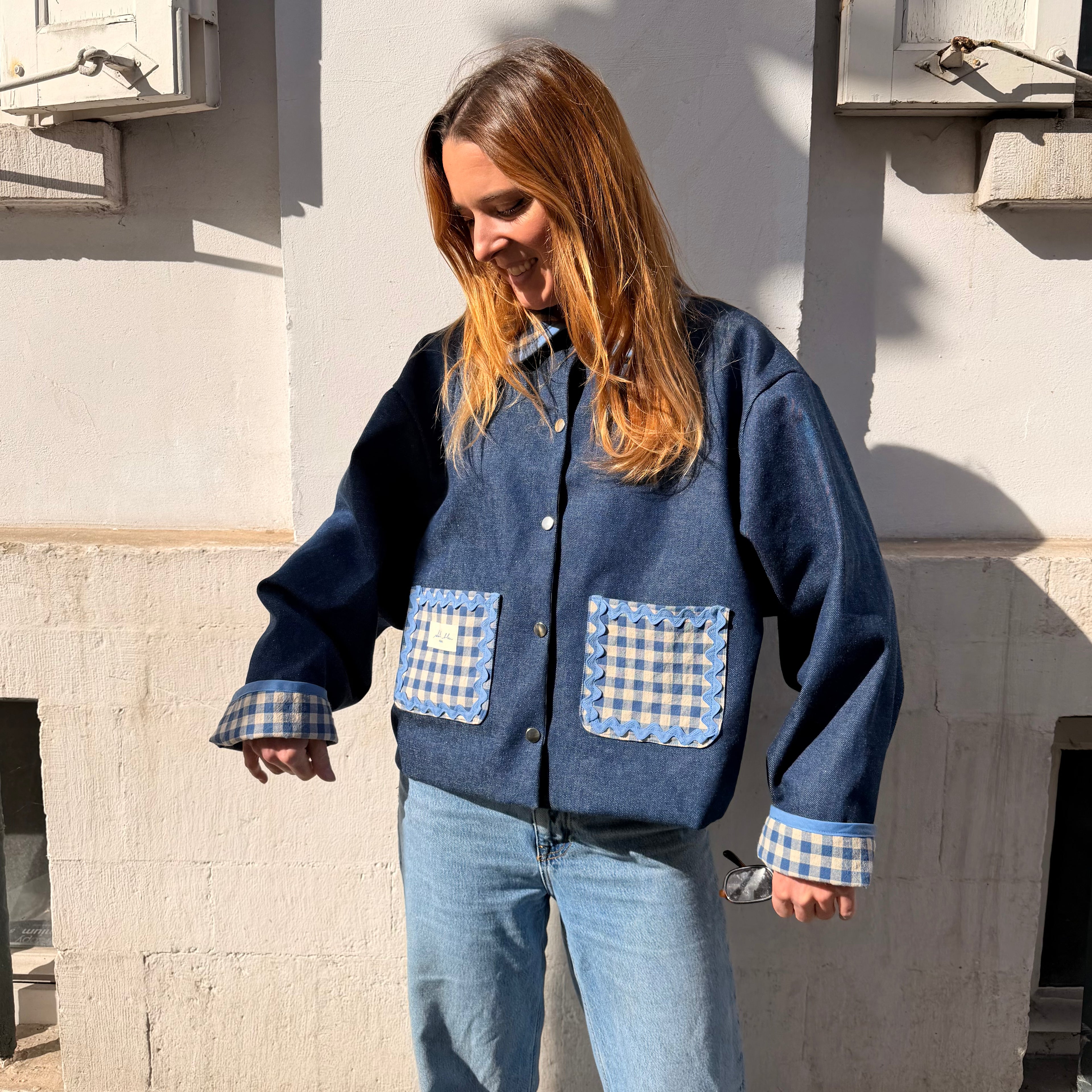 Veste réversible vichy bleu/jeans