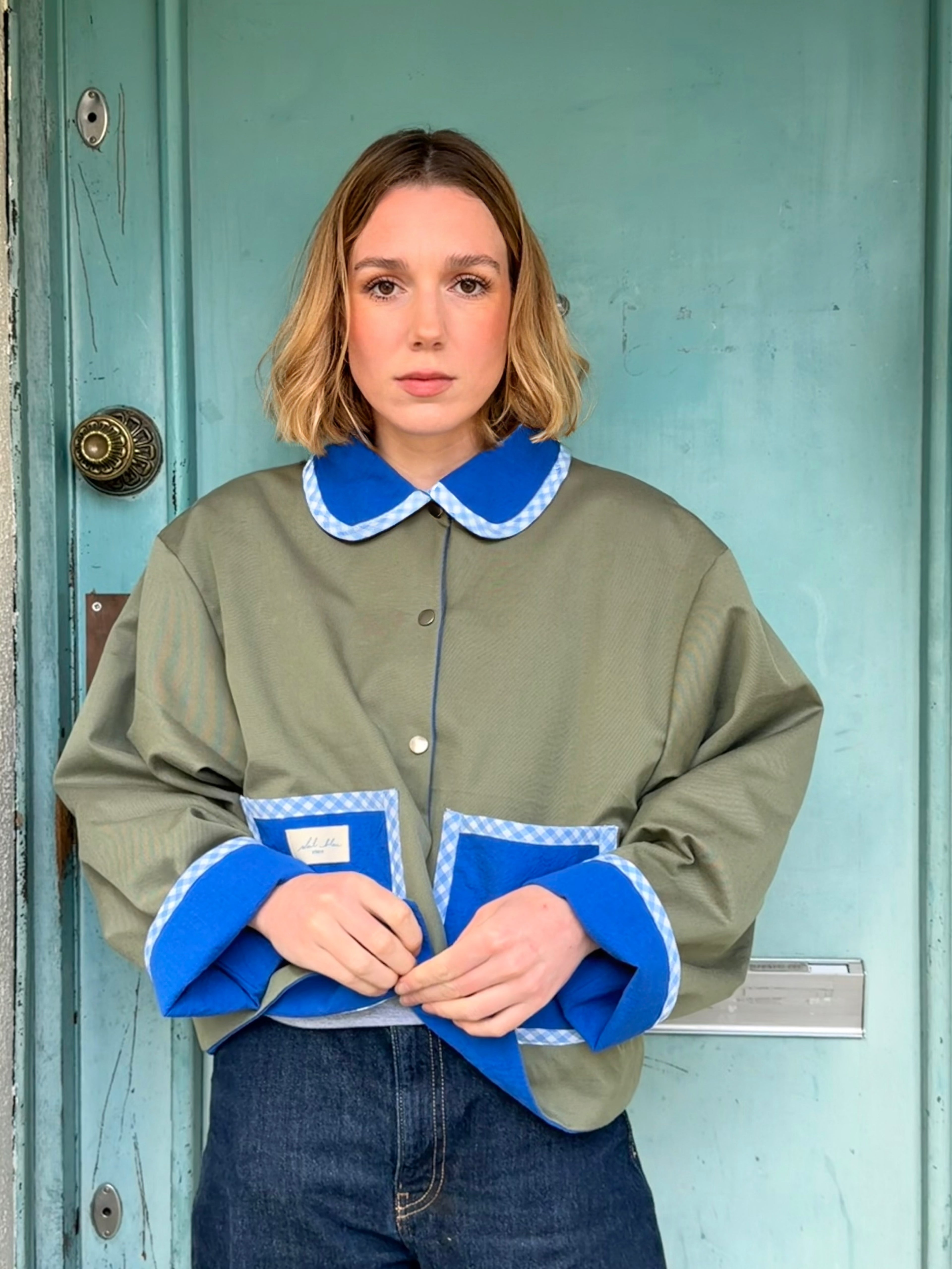 Veste réversible kaki/bleu roi