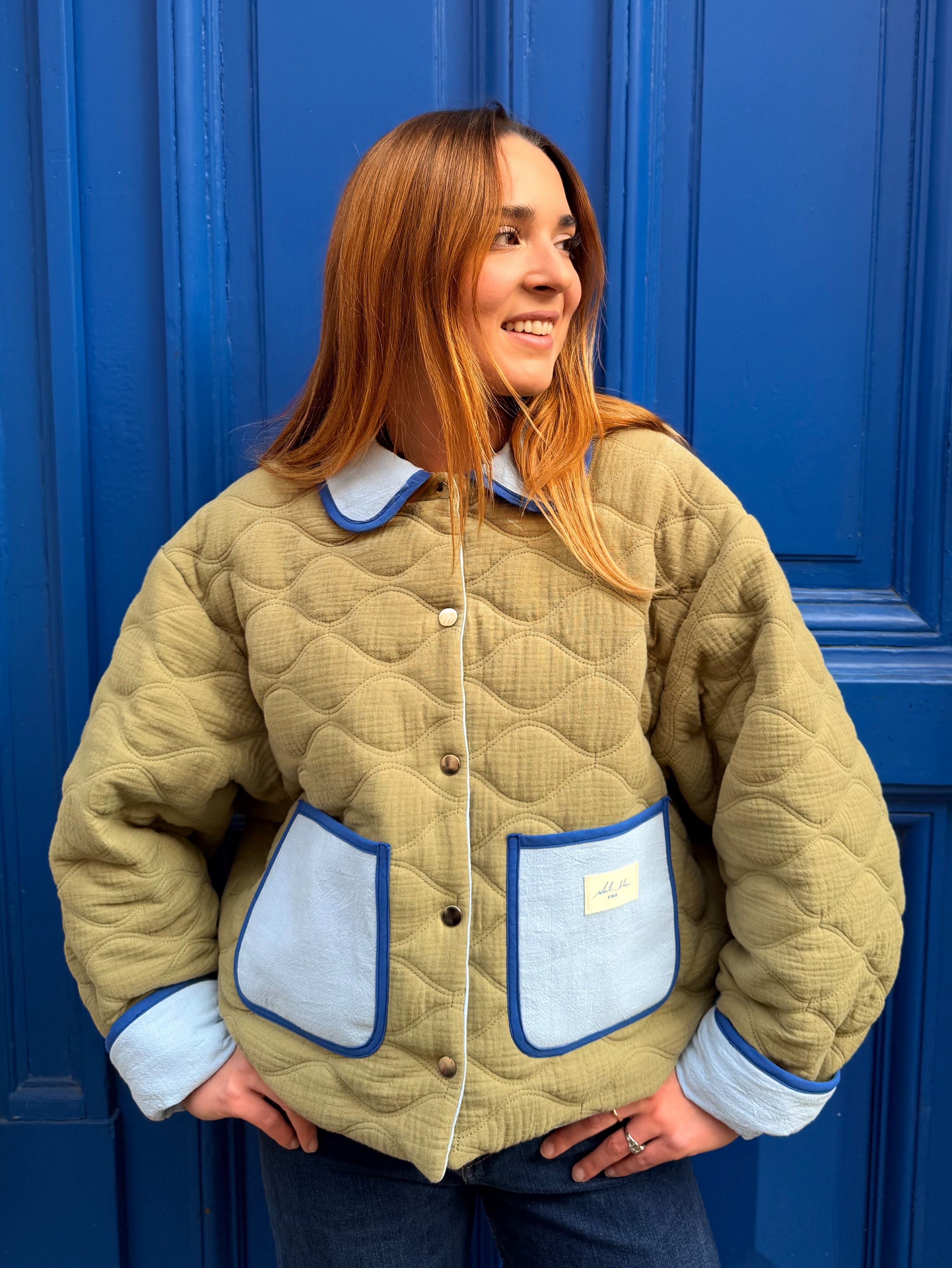 Veste matelassée réversible kaki/bleu ciel