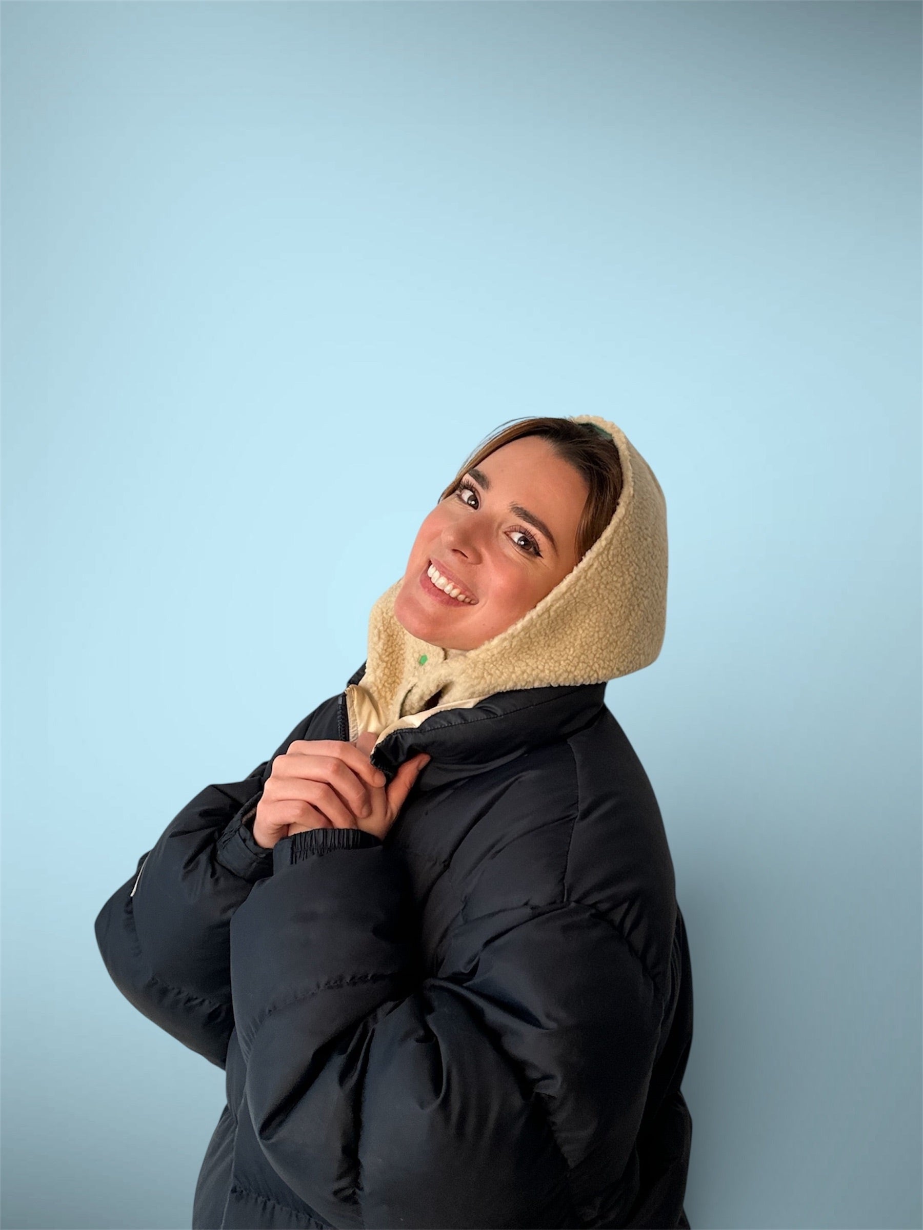 Capuche sherpa beige/rayé verte