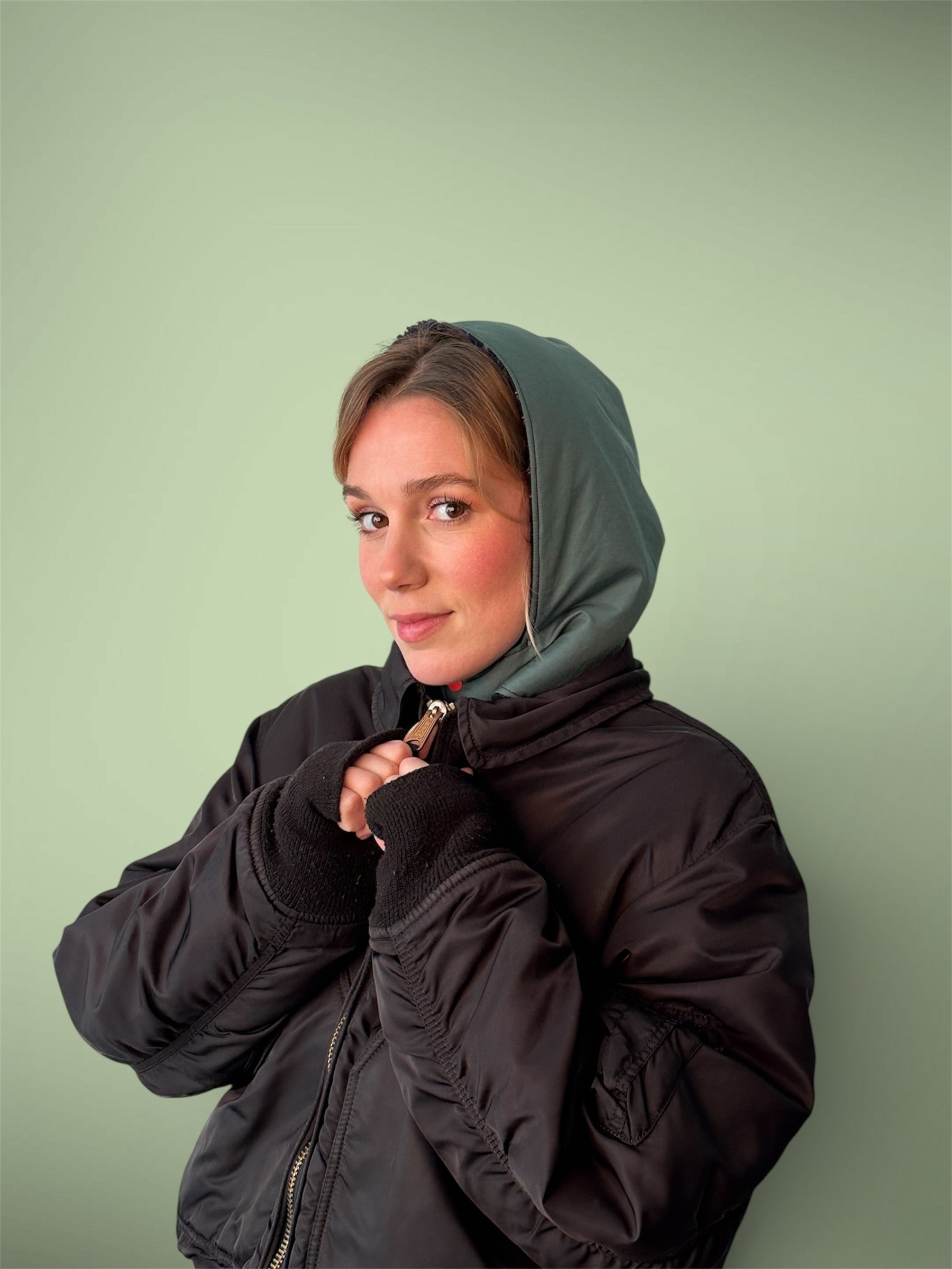 Capuche sherpa marine moucheté/vert canard