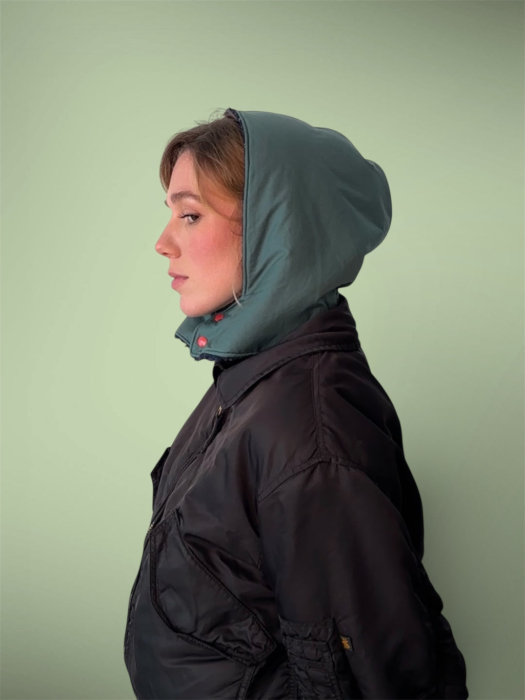 Capuche sherpa marine moucheté/vert canard