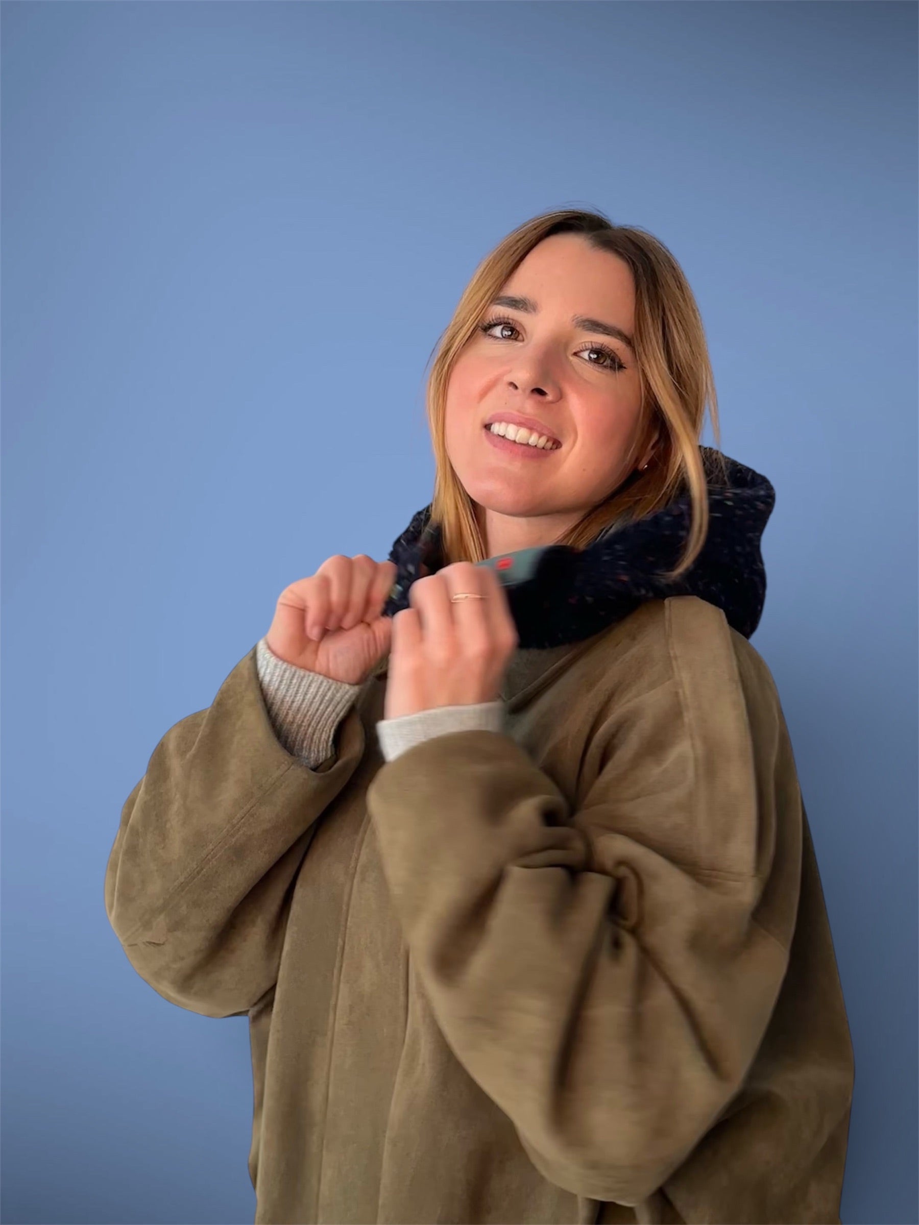 Capuche sherpa marine moucheté/vert canard