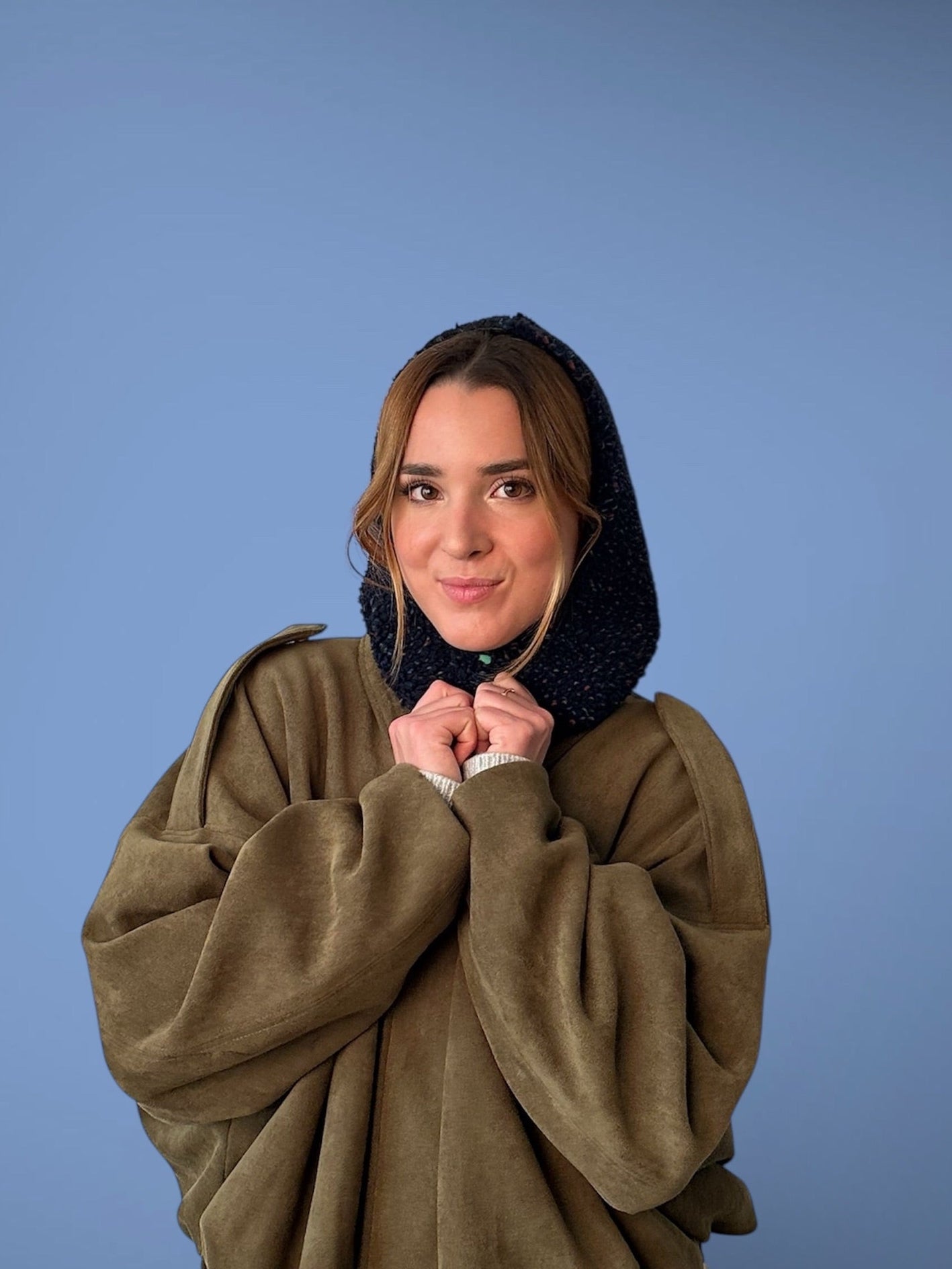 Capuche sherpa marine moucheté/vert canard