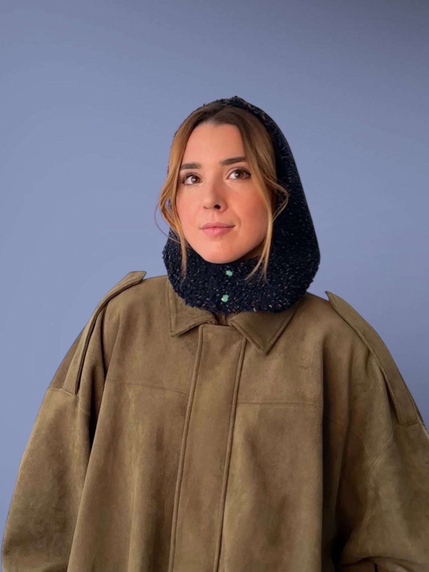 Capuche sherpa marine moucheté/vert canard