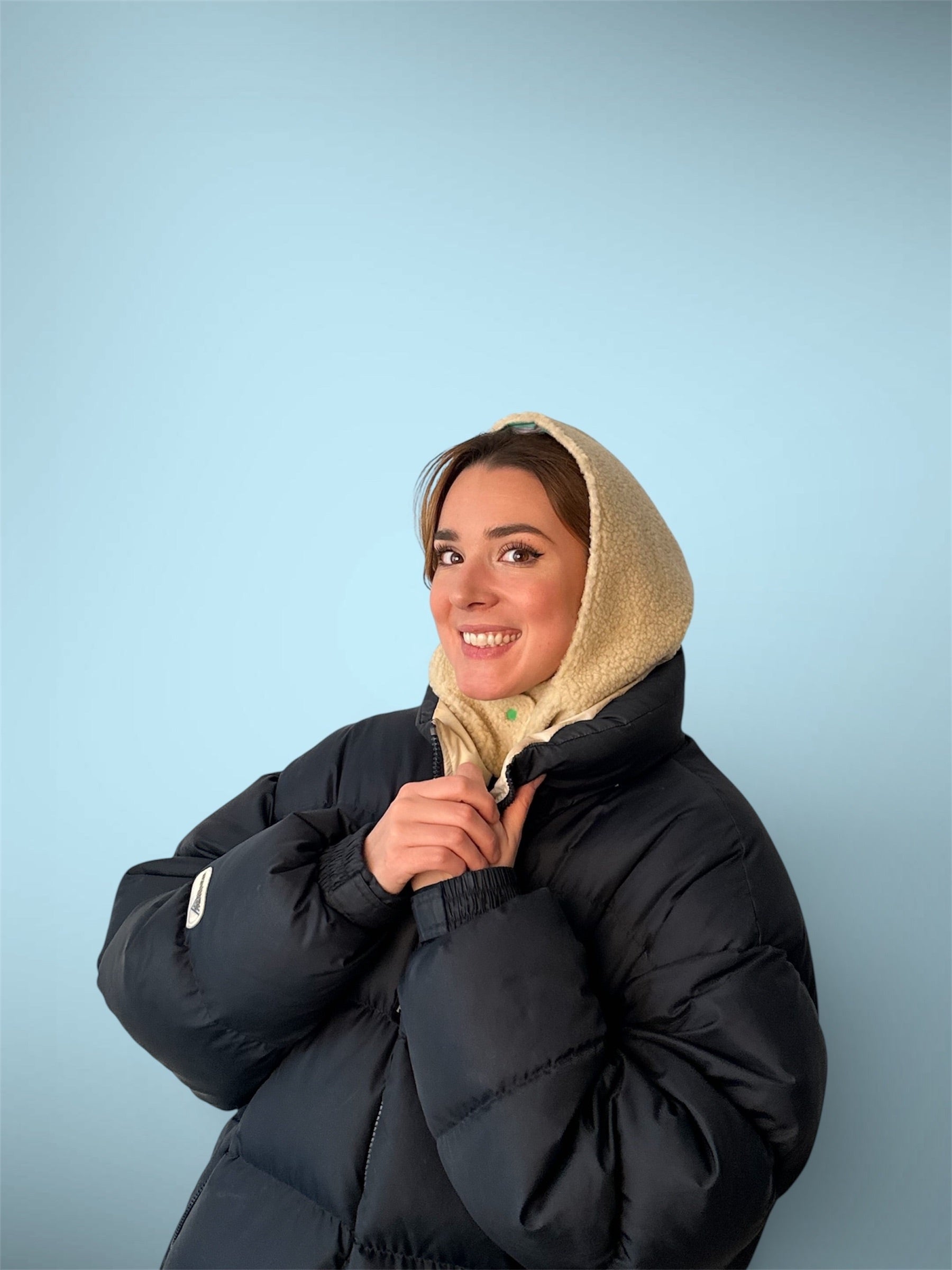 Capuche sherpa beige/rayé verte