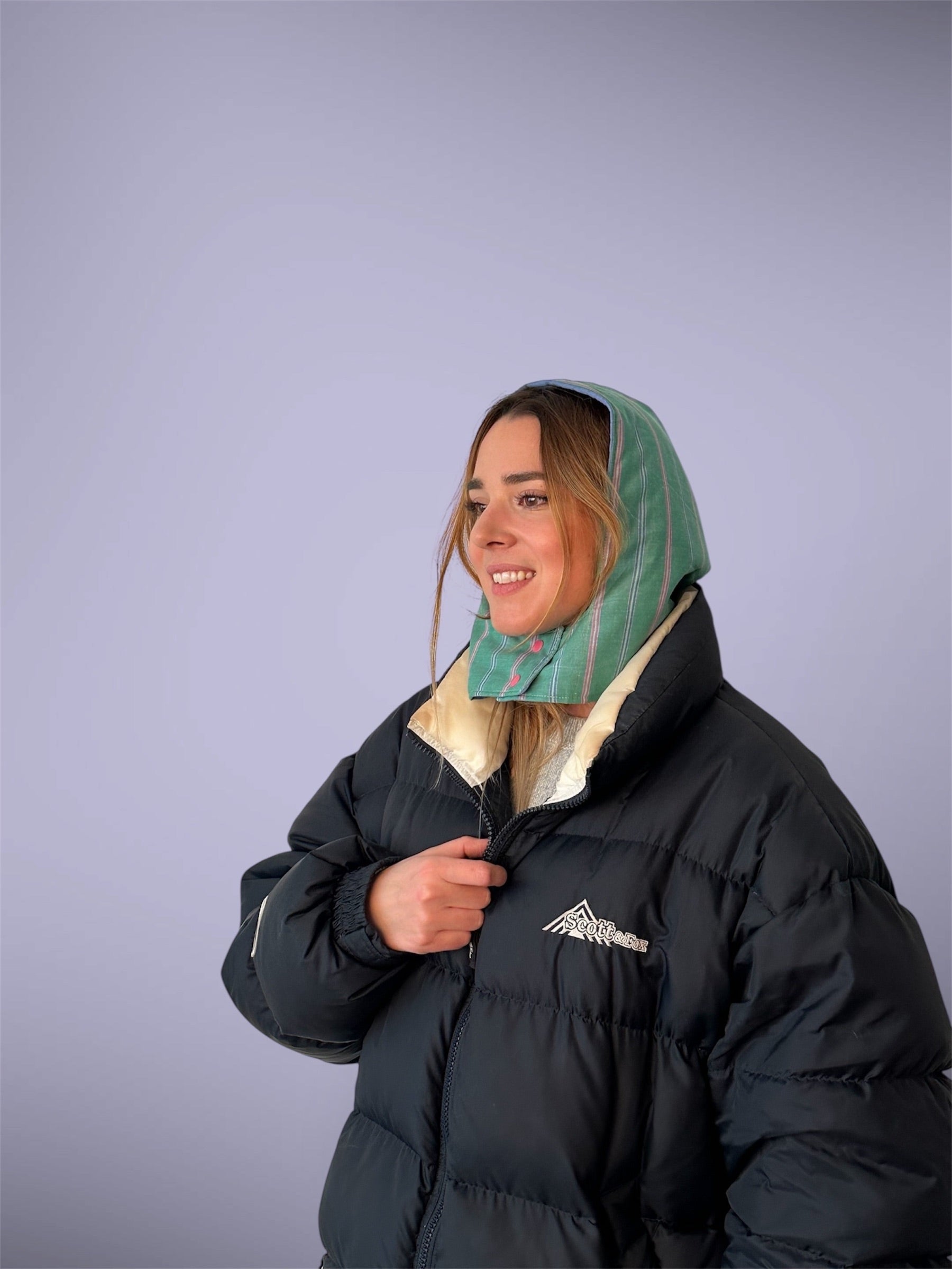 Capuche sherpa beige/rayé verte