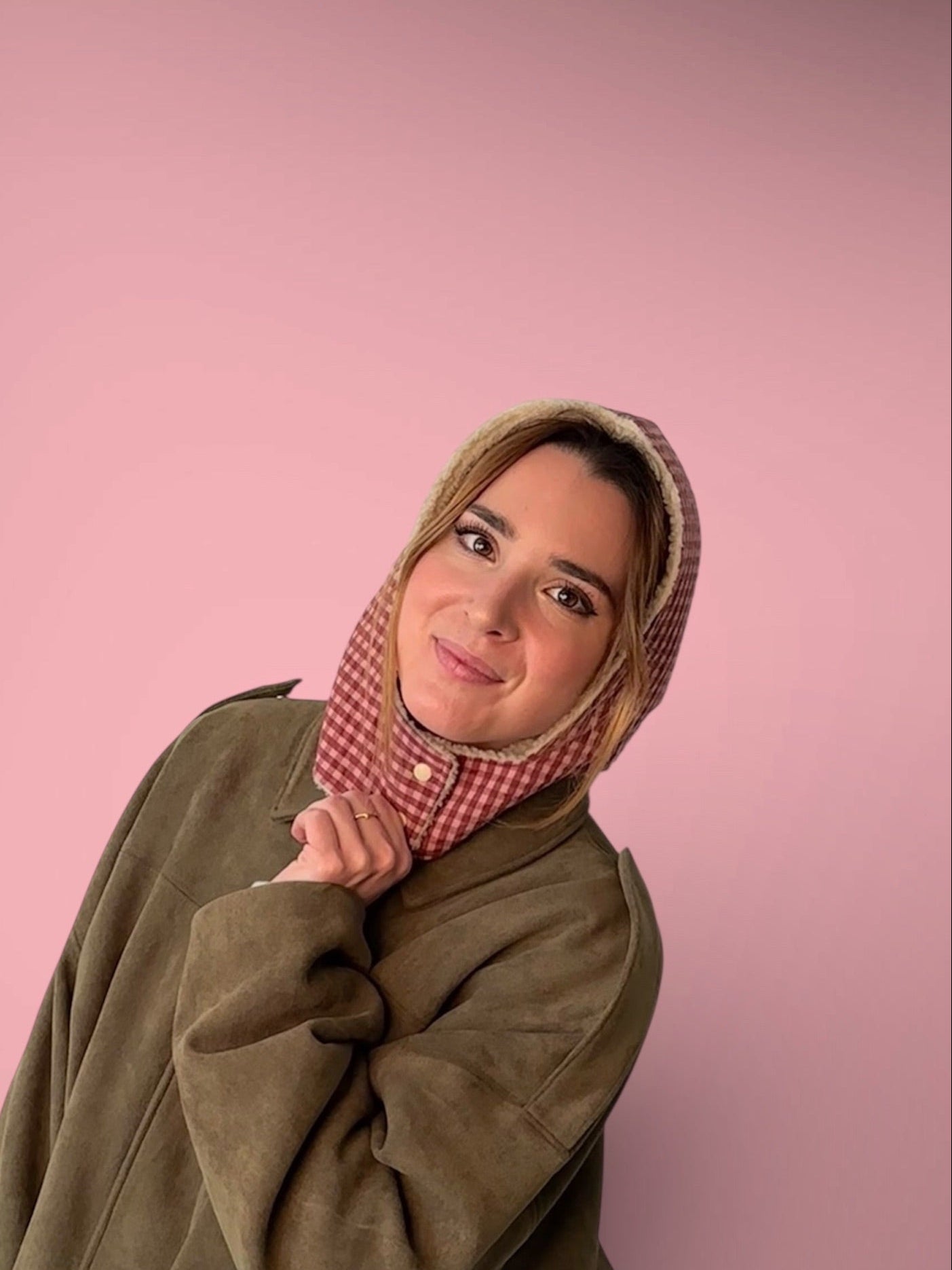 Capuche vichy rose/ sherpa beige