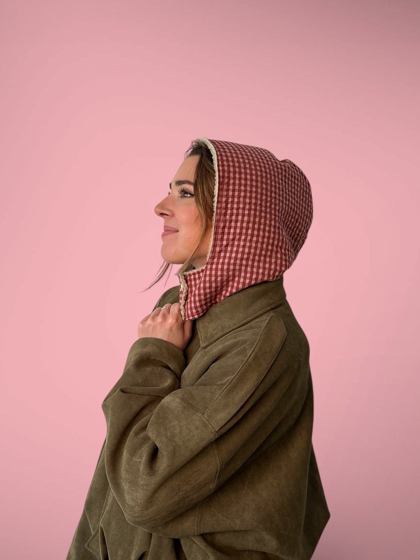 Capuche vichy rose/ sherpa beige