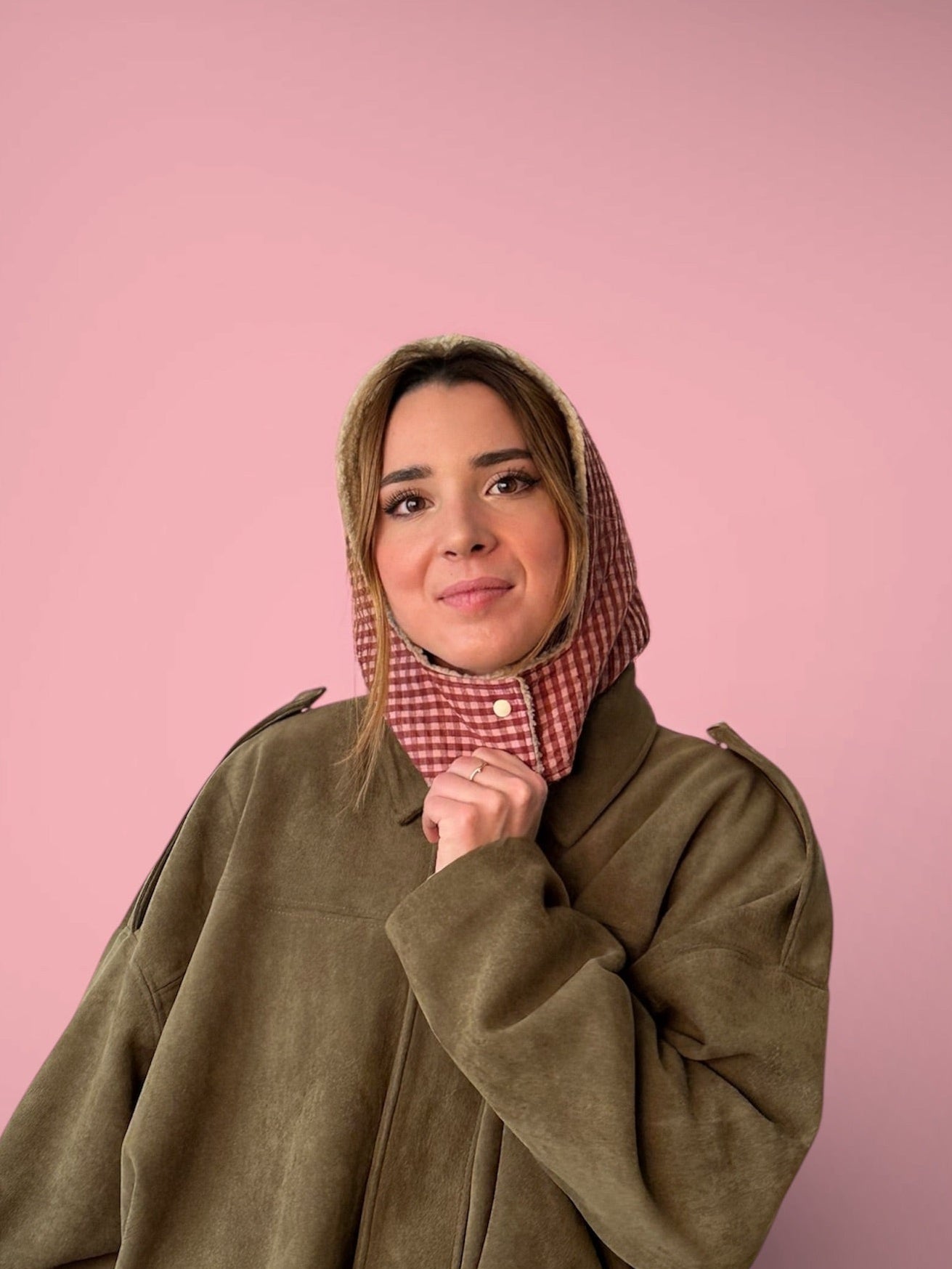 Capuche vichy rose/ sherpa beige