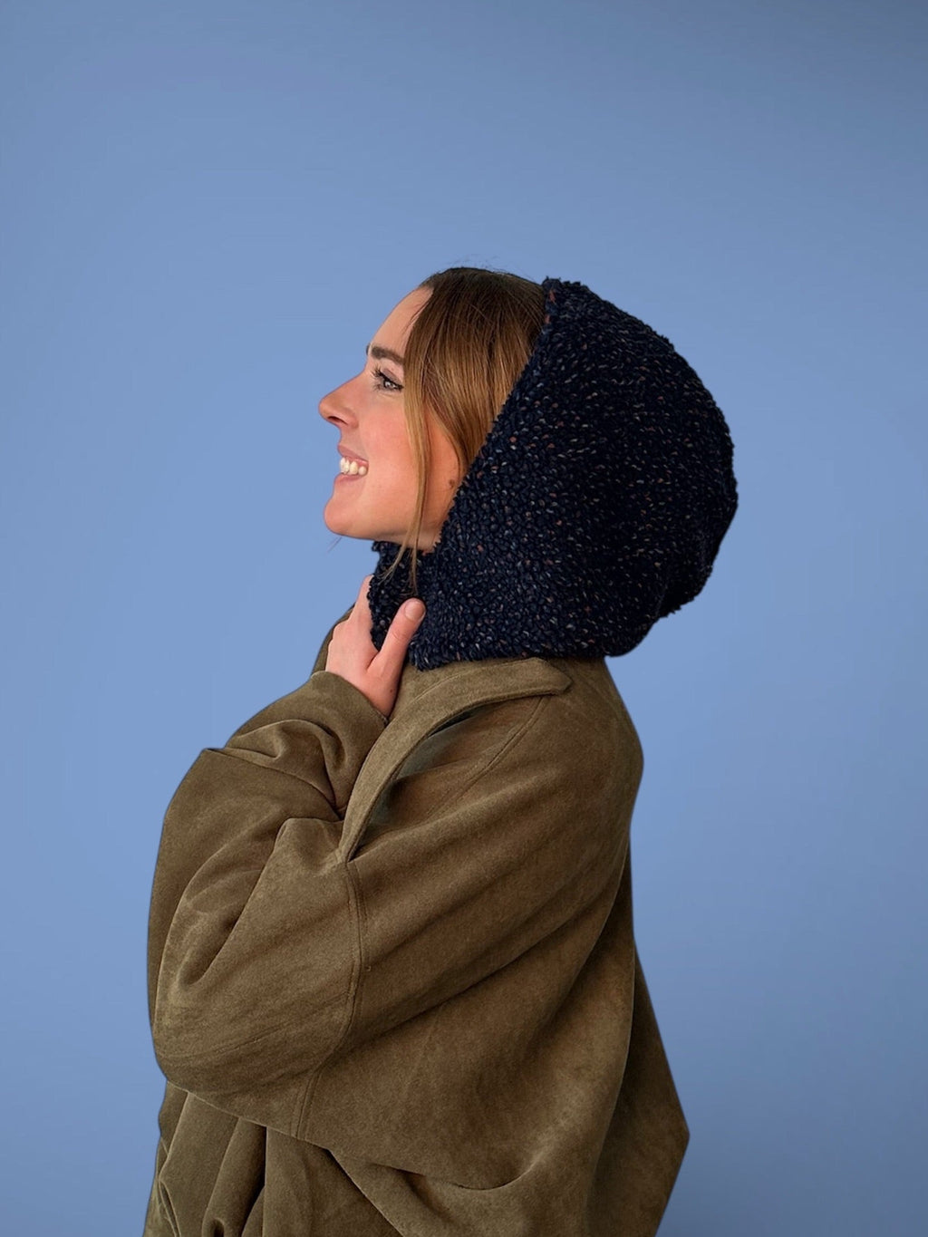 Capuche sherpa marine moucheté/vert canard
