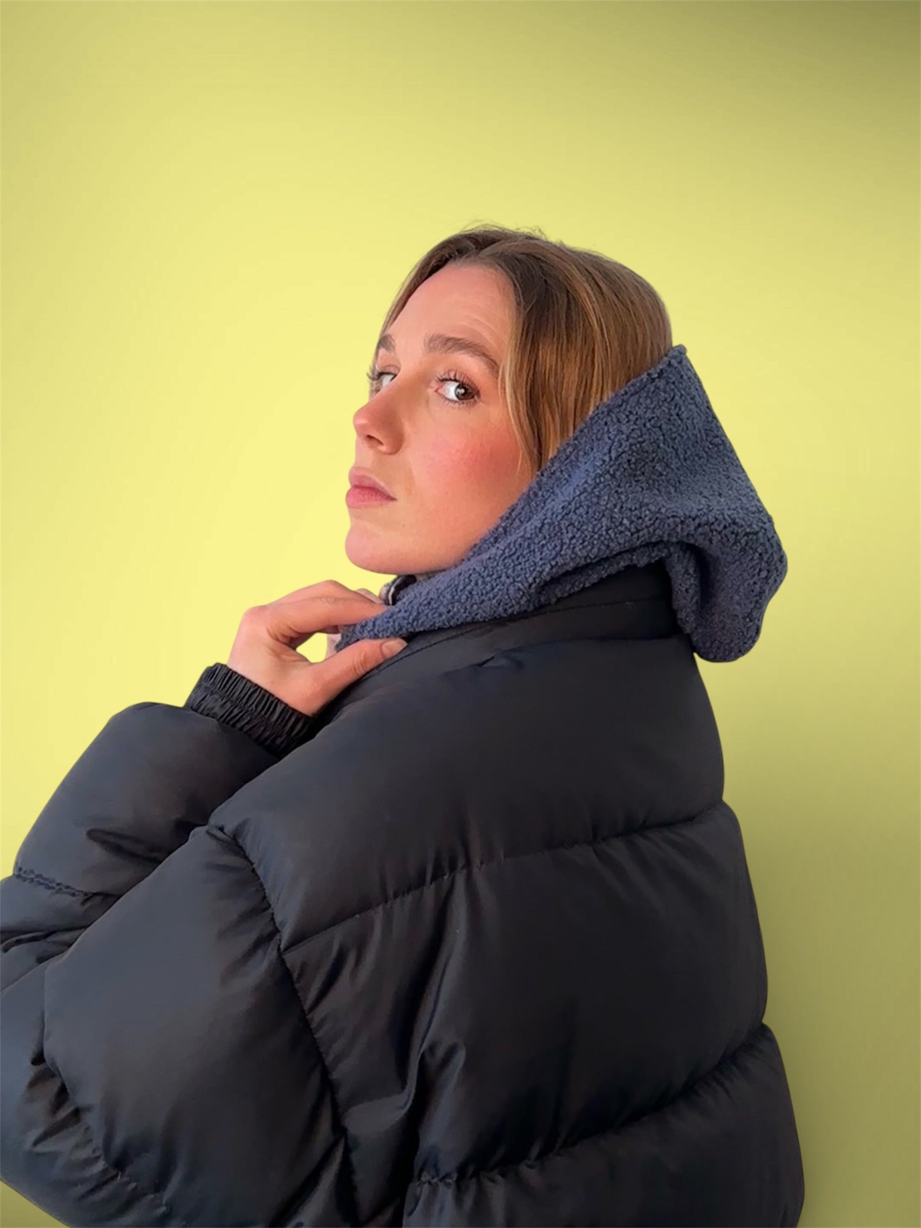 Capuche sherpa bleu/vichy bleu