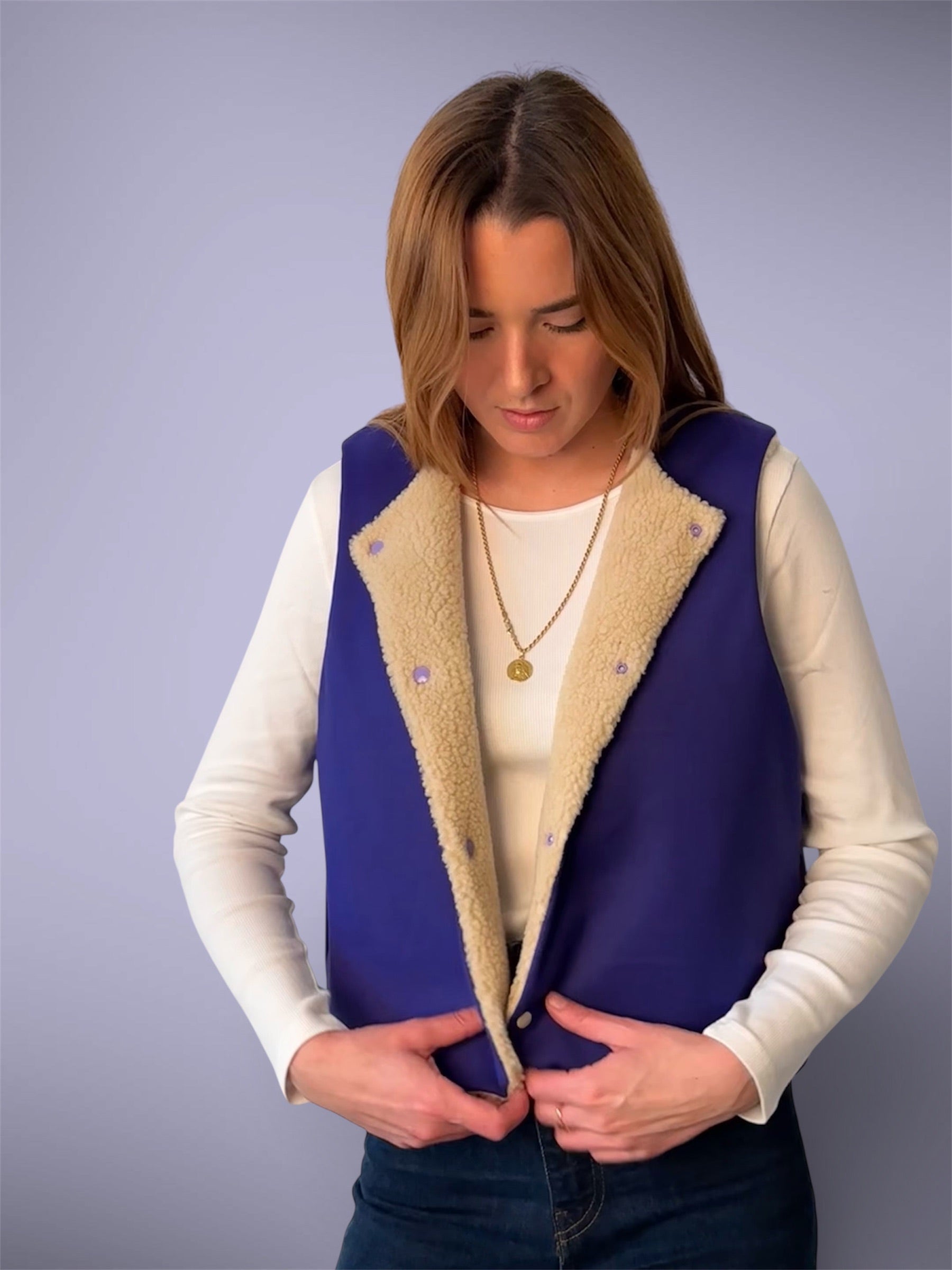 Gilet sherpa beige/mauve