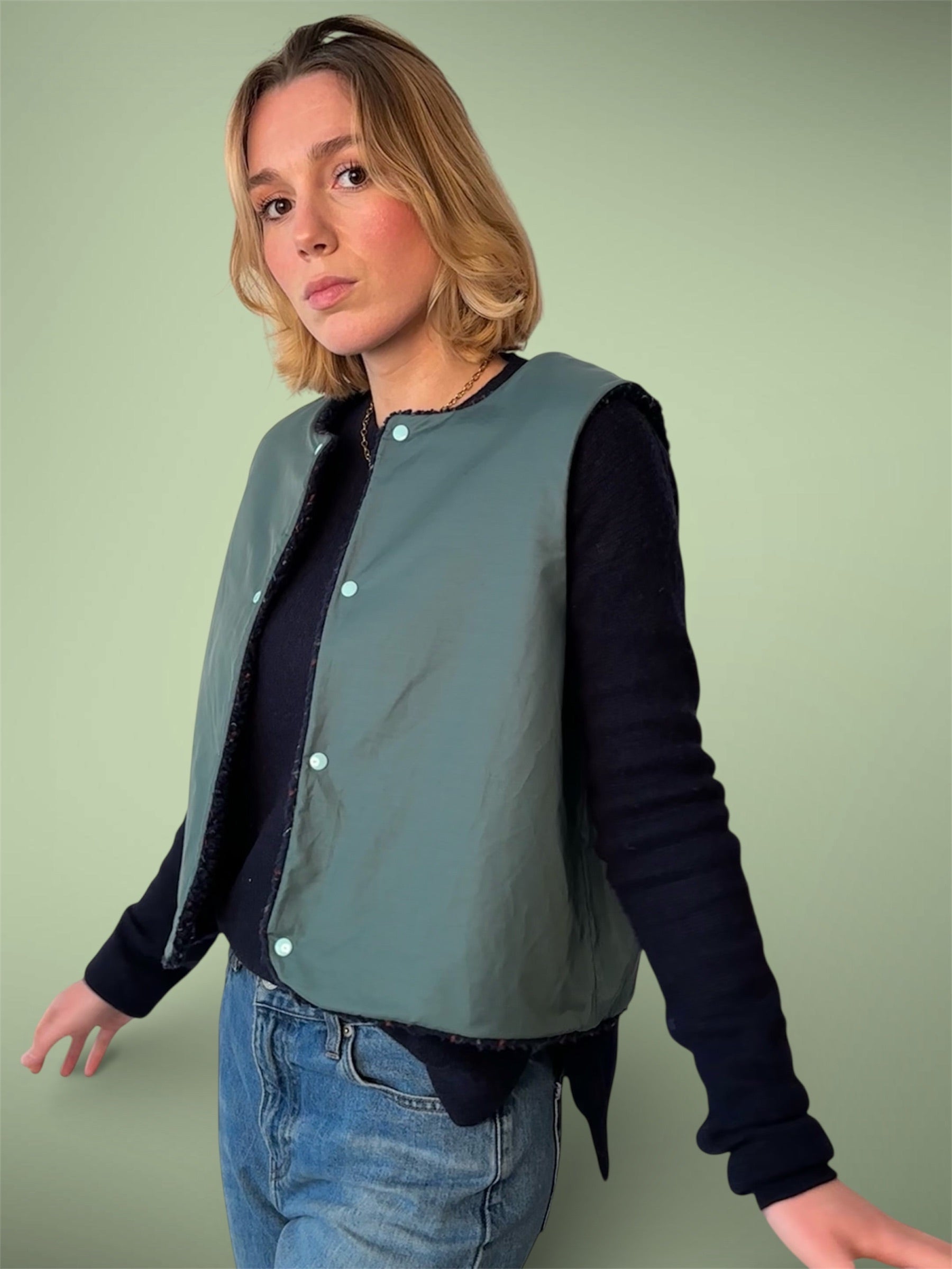 Gilet sherpa moucheté marine/vert canard