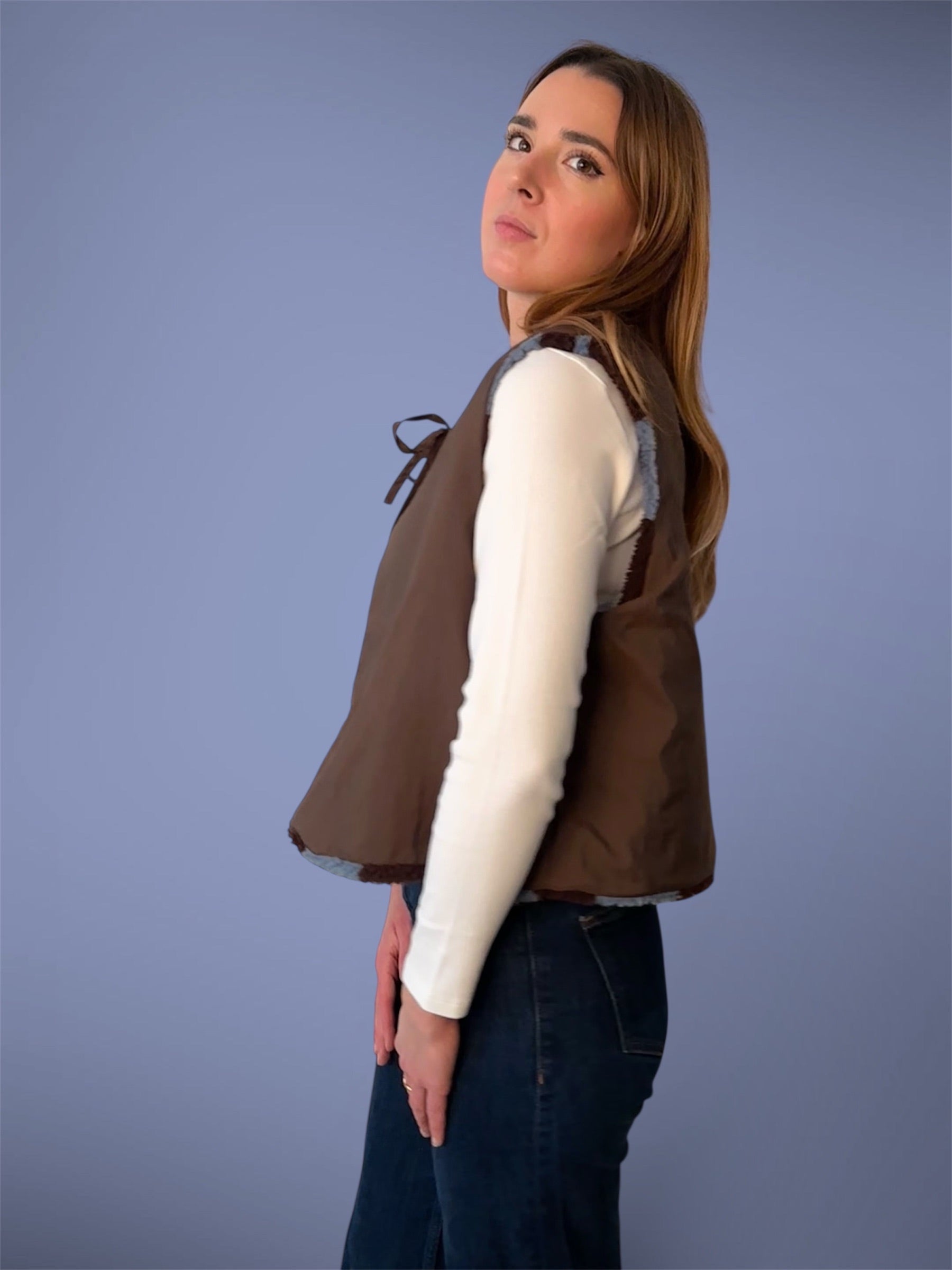 Gilet damier bleu & marron