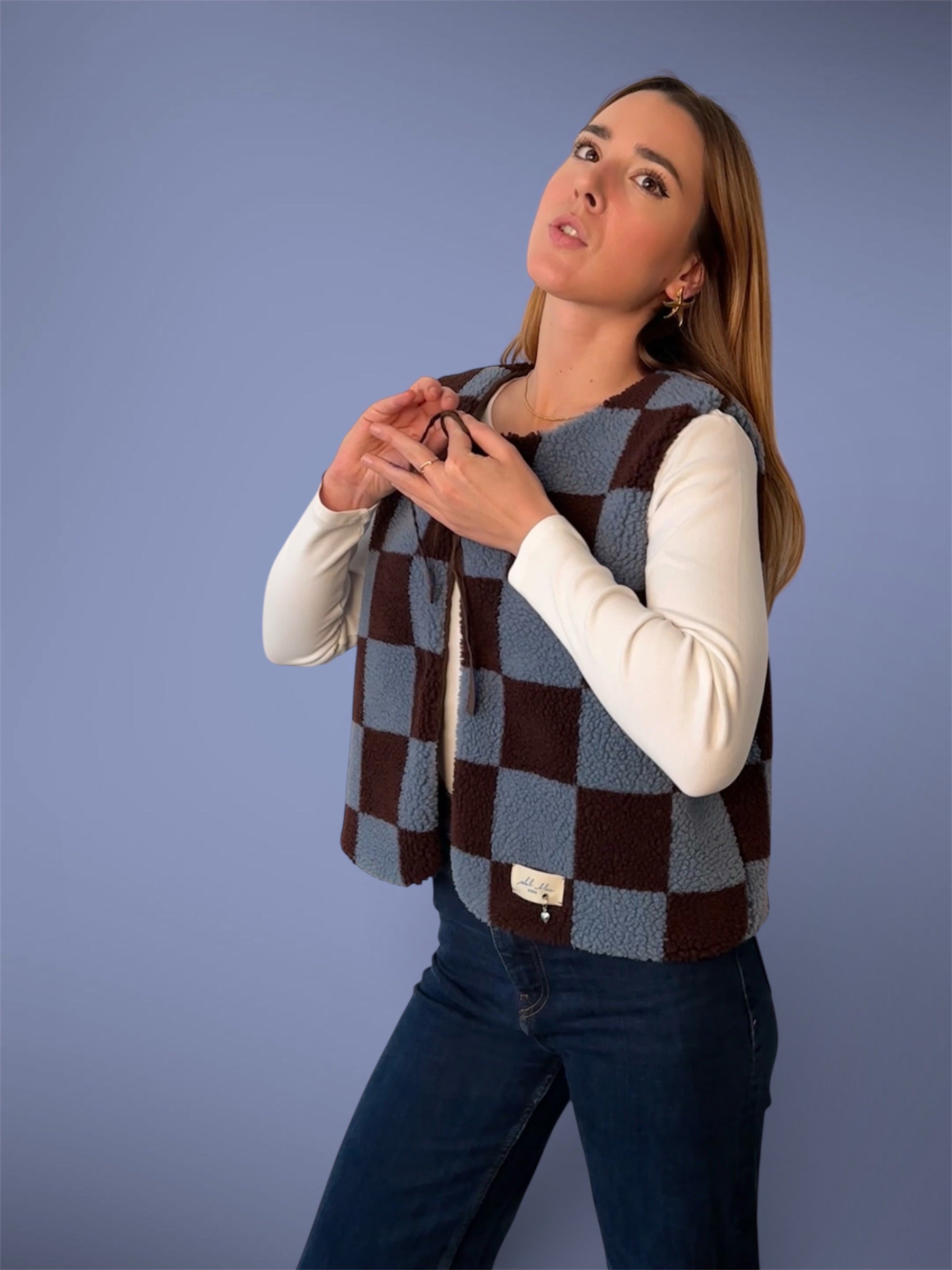 Gilet damier bleu & marron