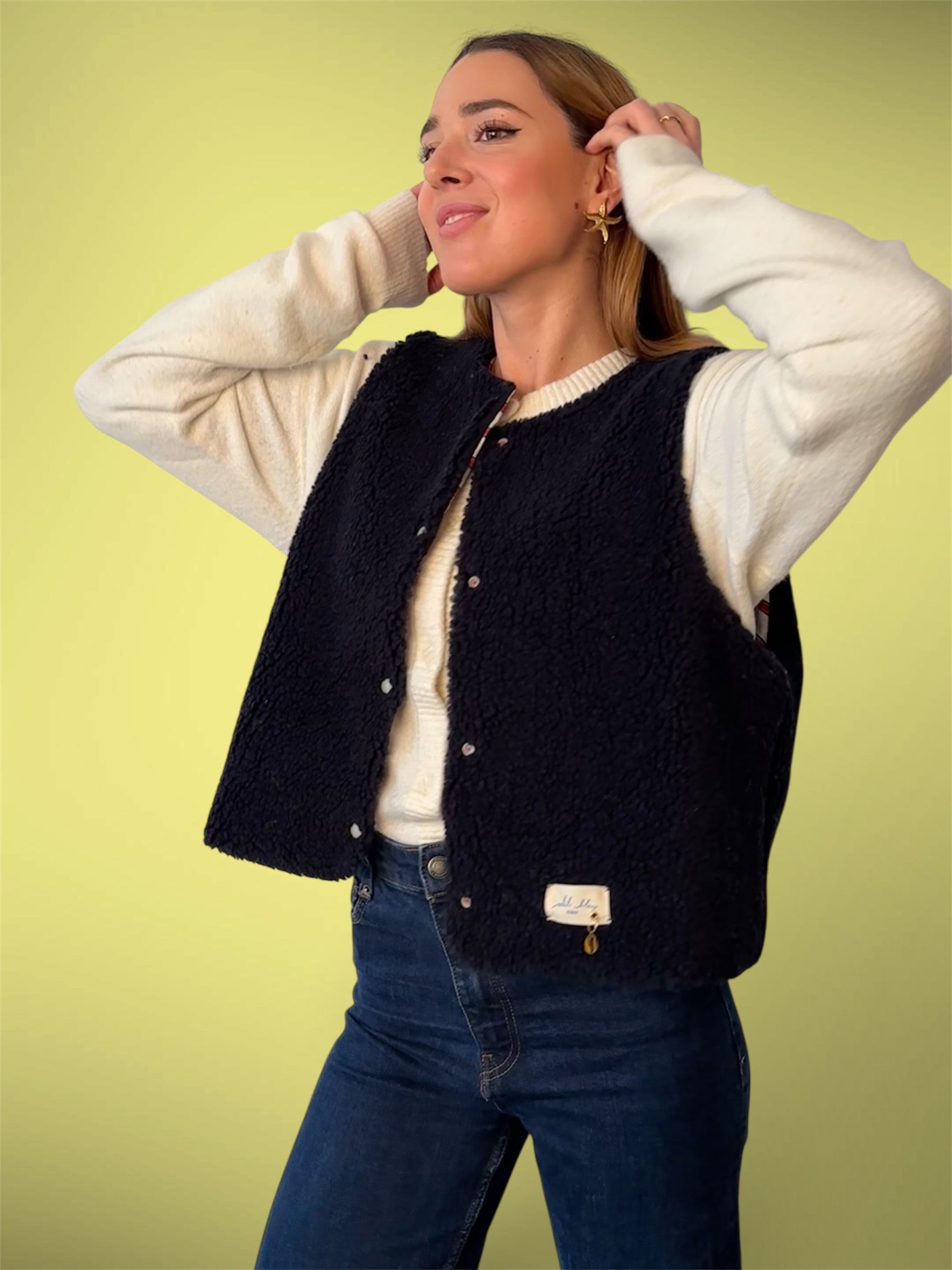 Gilet sherpa marine/rayé rouge