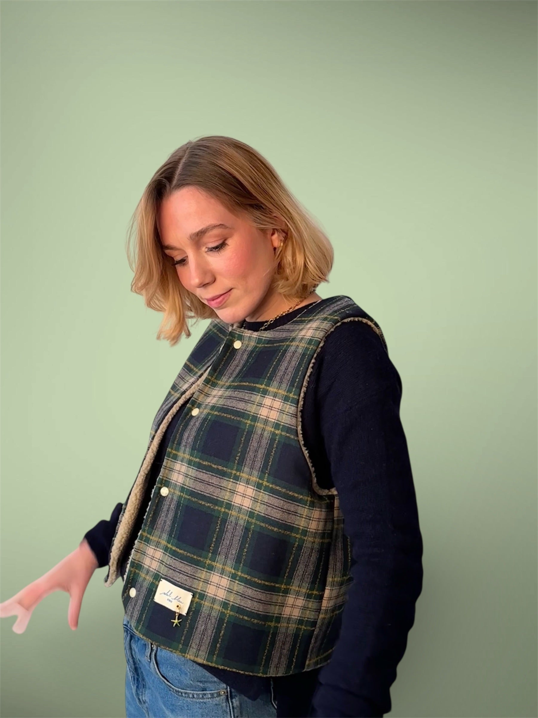 Gilet Tartan/sherpa beige