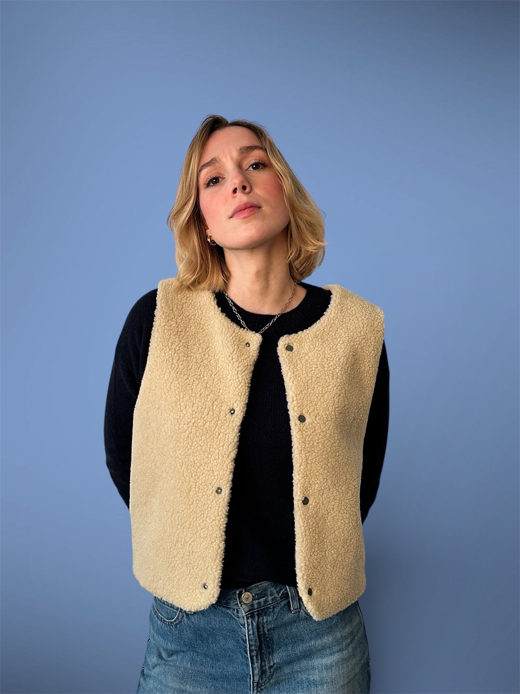 Gilet Tartan/sherpa beige