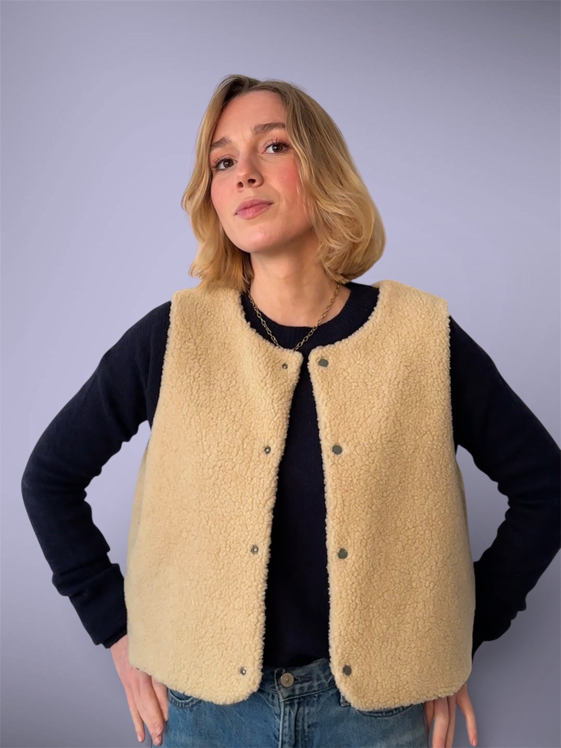 Gilet Tartan/sherpa beige