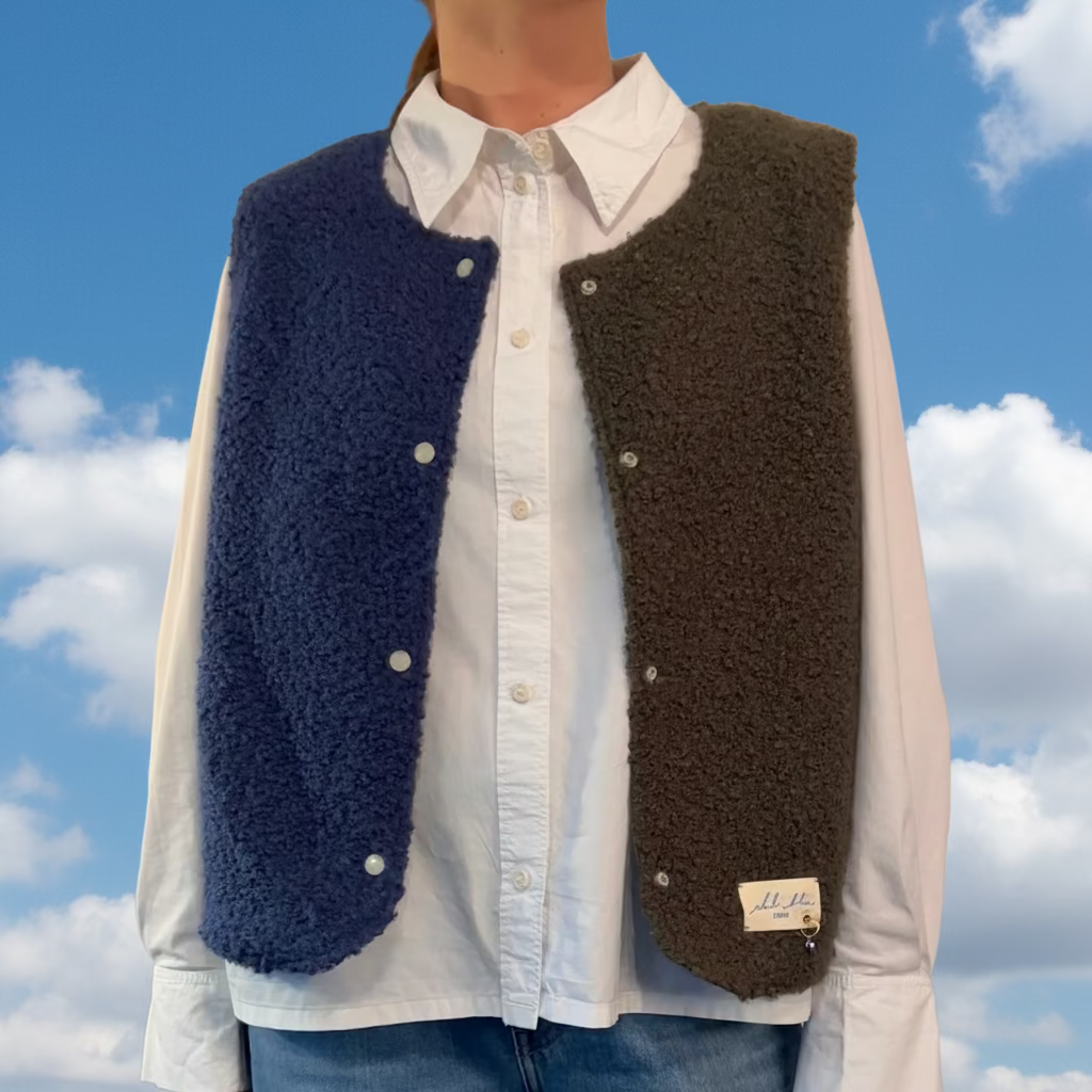 Gilet bi-colore kaki & bleu