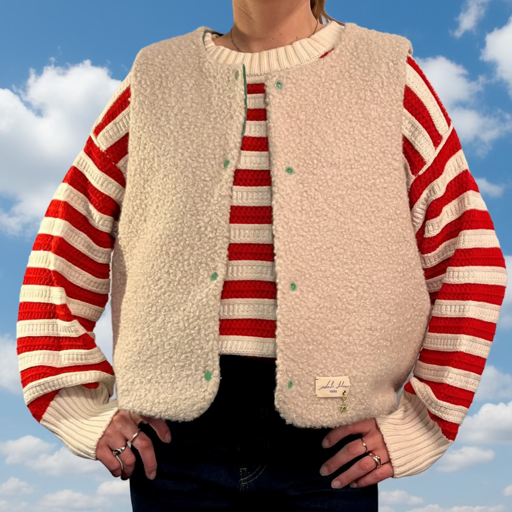 Gilet écru/rayé vert