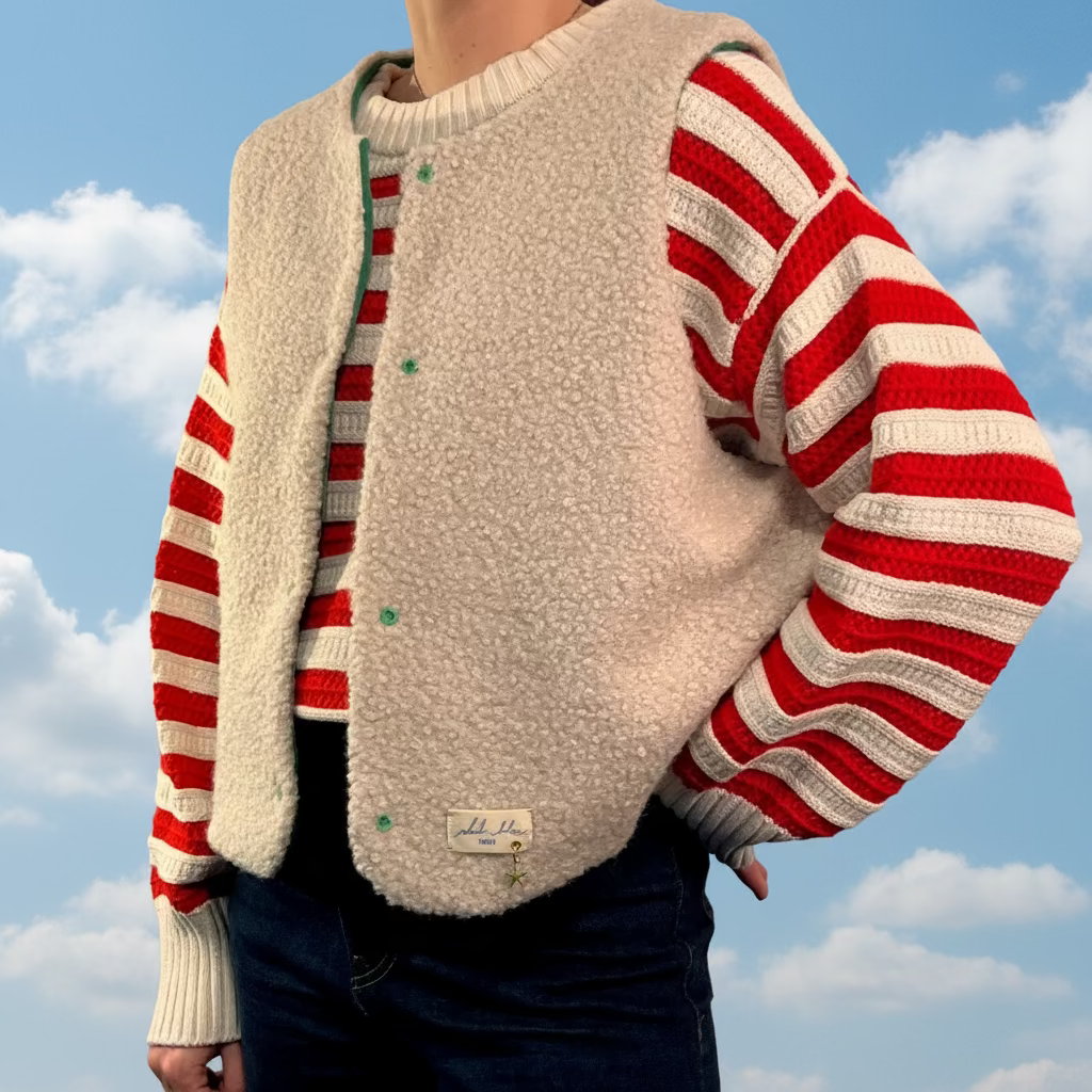 Gilet écru/rayé vert